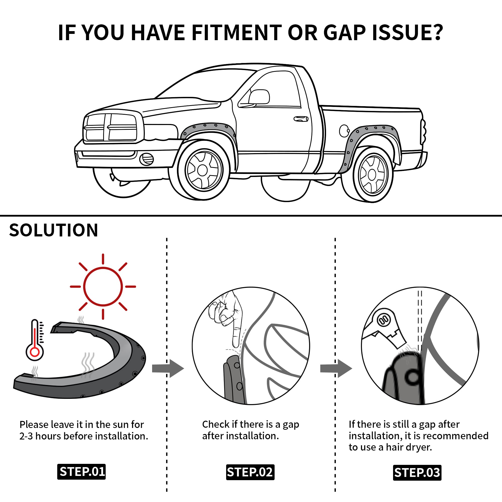 Ledkingdomus Front Rear Fender Flares Kit Compatible For 1999-2006 Chevy Silverado/Gmc Sierra 1500 2500Hd 3500Hd (Incl. 2007 Classic Models), Smooth Black Wheel Well Cover Guards Pocket Rivet Style