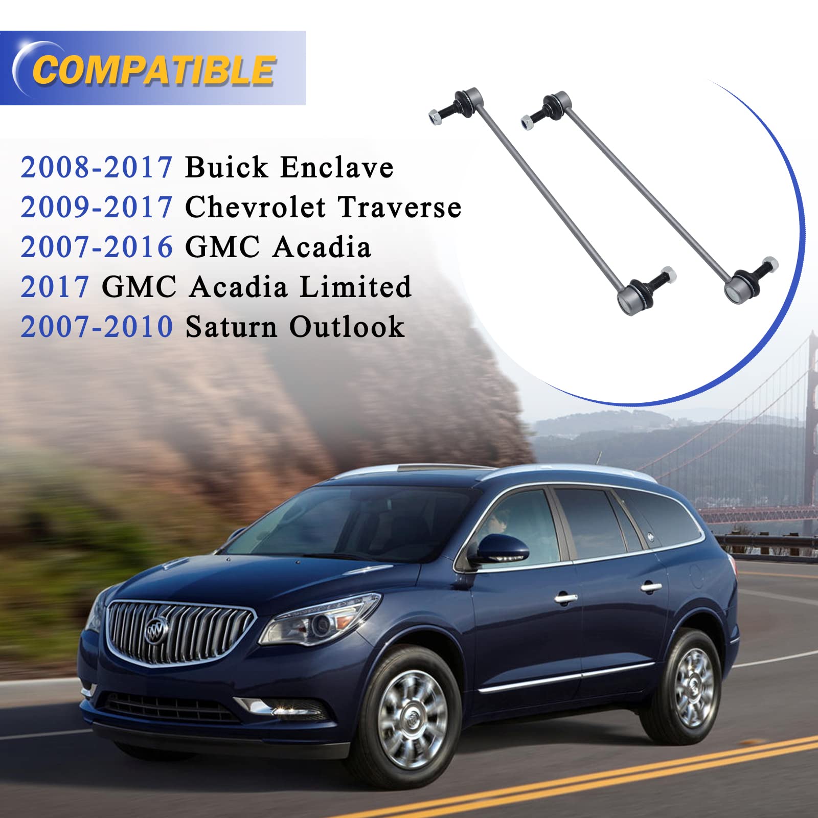 Zinc-Nickel Alloy Stabilizer Sway Bar Links For 2009-2017 Chevrolet Traverse 2008-2017 Buick Enclave 2007-2016 Gmc Acadia 2007-2