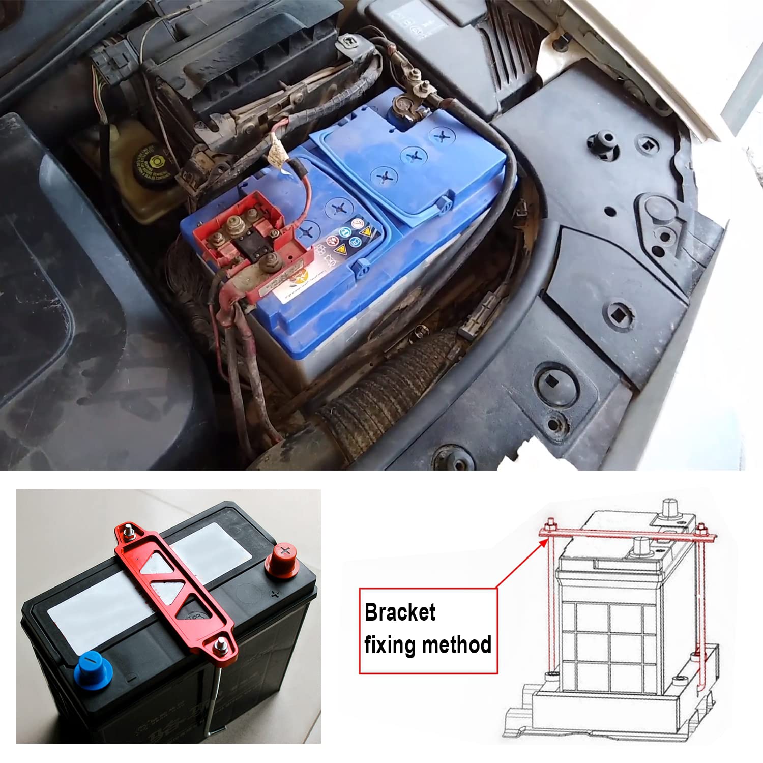 Battery Hold Down Bracket, Aluminum Alloy Battery Tie Down Bracket, Battery Tray for Car Battery Mount Bracket Hold Lock Accesso