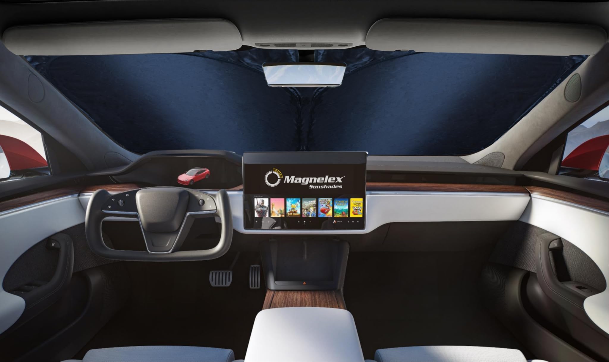 Magnelex Tesla Windshield Sunshade for Model S | Reflective 240T Material Car Sun Visor with Mirror Cut-Out. Tesla Model S Sunsh