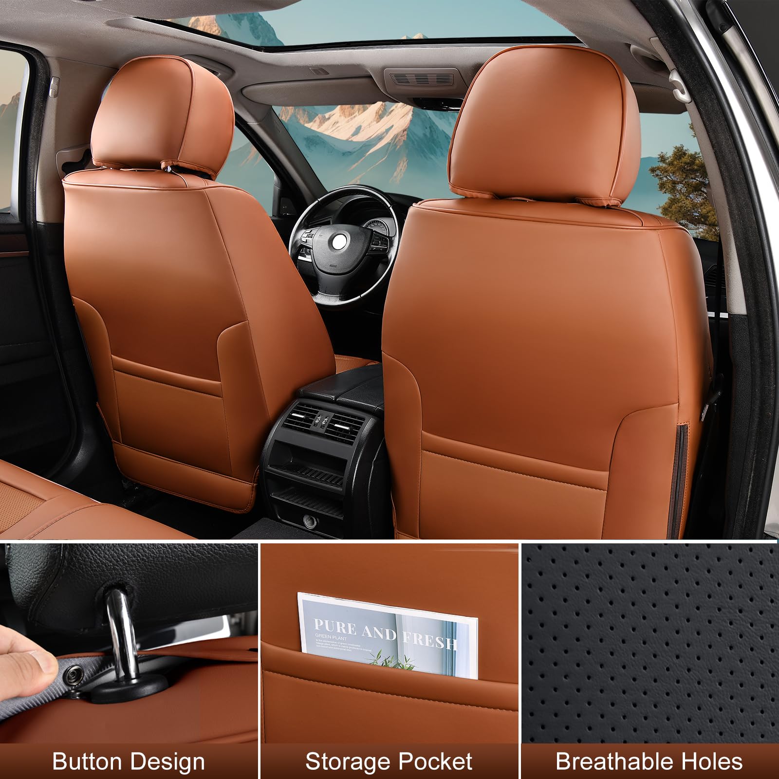 Tiehesyt Leather Car Seat Covers Full Set With Lumbar Support, Waterproof Car Seat Cover, Universal Seat Covers For Cars, Trucks