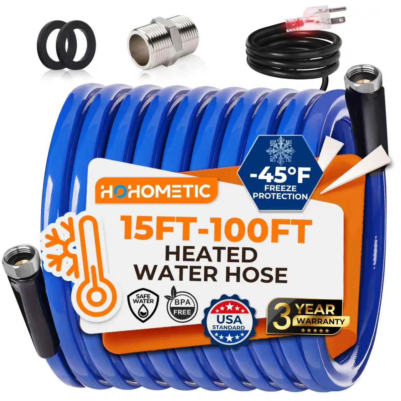 50FT (15-100FT) Heated Water Hose for RV,-45 ? Antifreeze 4.0 Upgraded Heated Drinking Water Hose,Rv Freshwater Hoses with Fitti