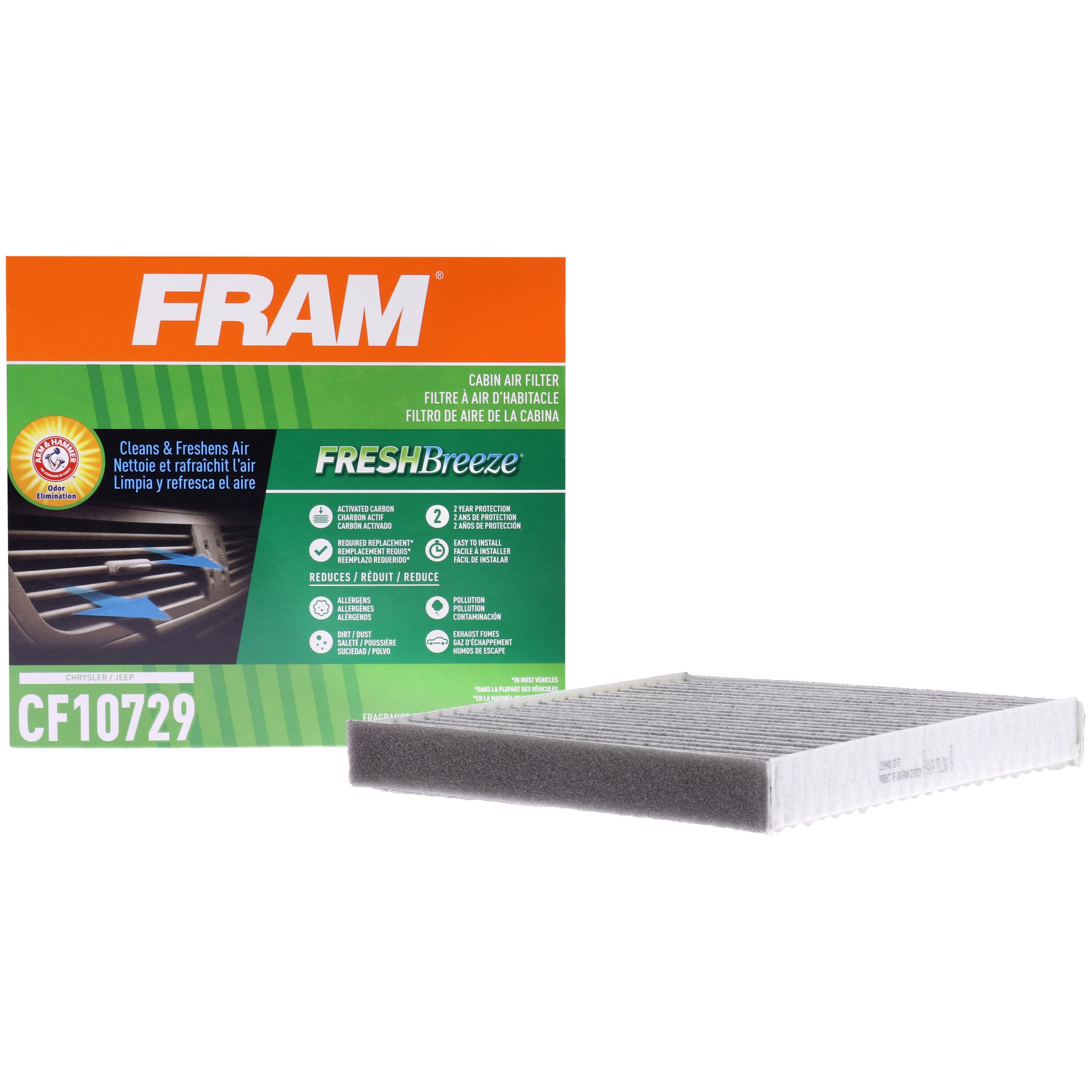 Fram Fresh Breeze Cabin Air Filter With Arm & Hammer Baking Soda, Cf10729 For Select Chrysler, Dodge And Jeep Vehicles, White