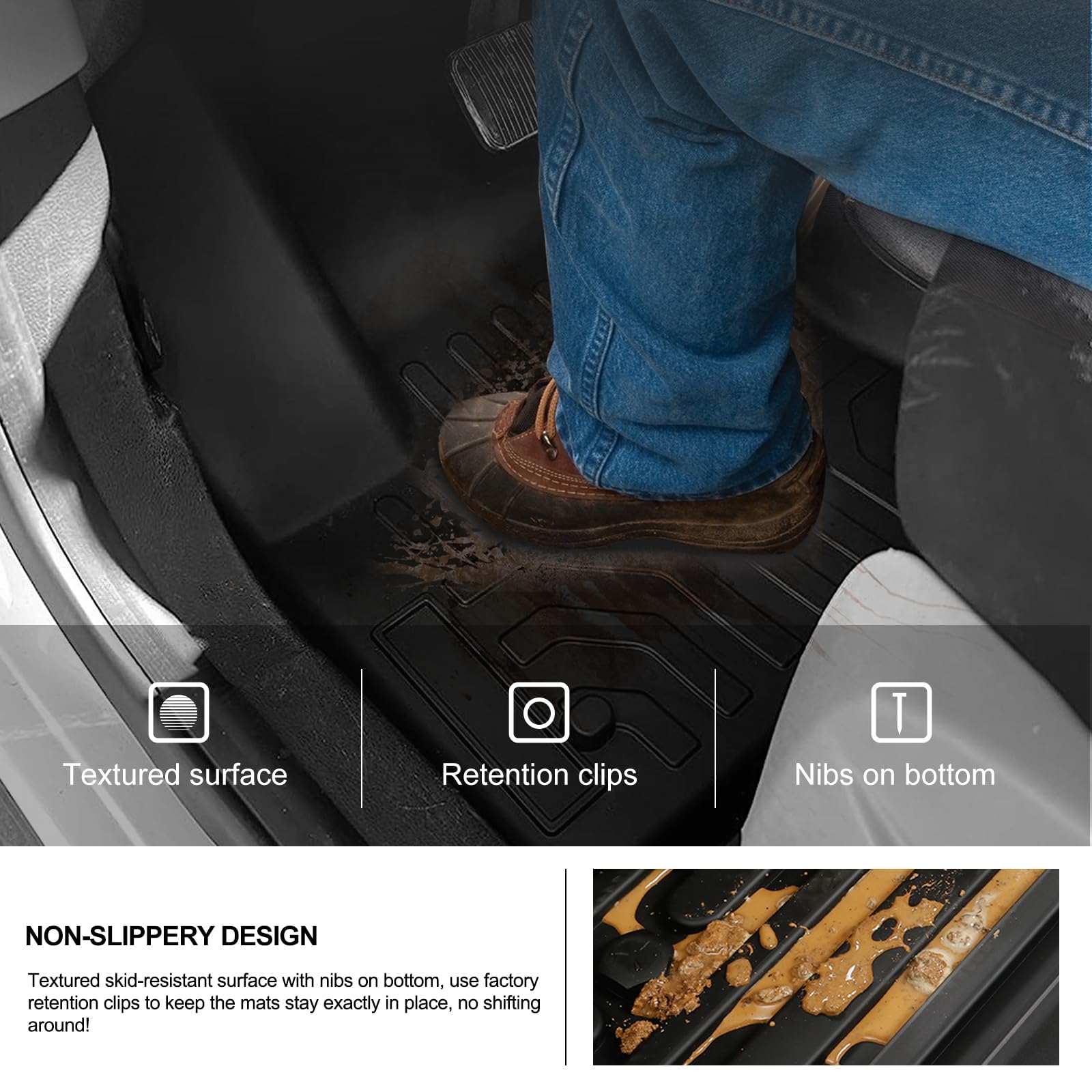 KIWI MASTER Floor Mats for 2013-2019 Ford Escape/C-Max All Weather Mat Liners Front Rear 2 Row Seat TPE Slush Liner Black