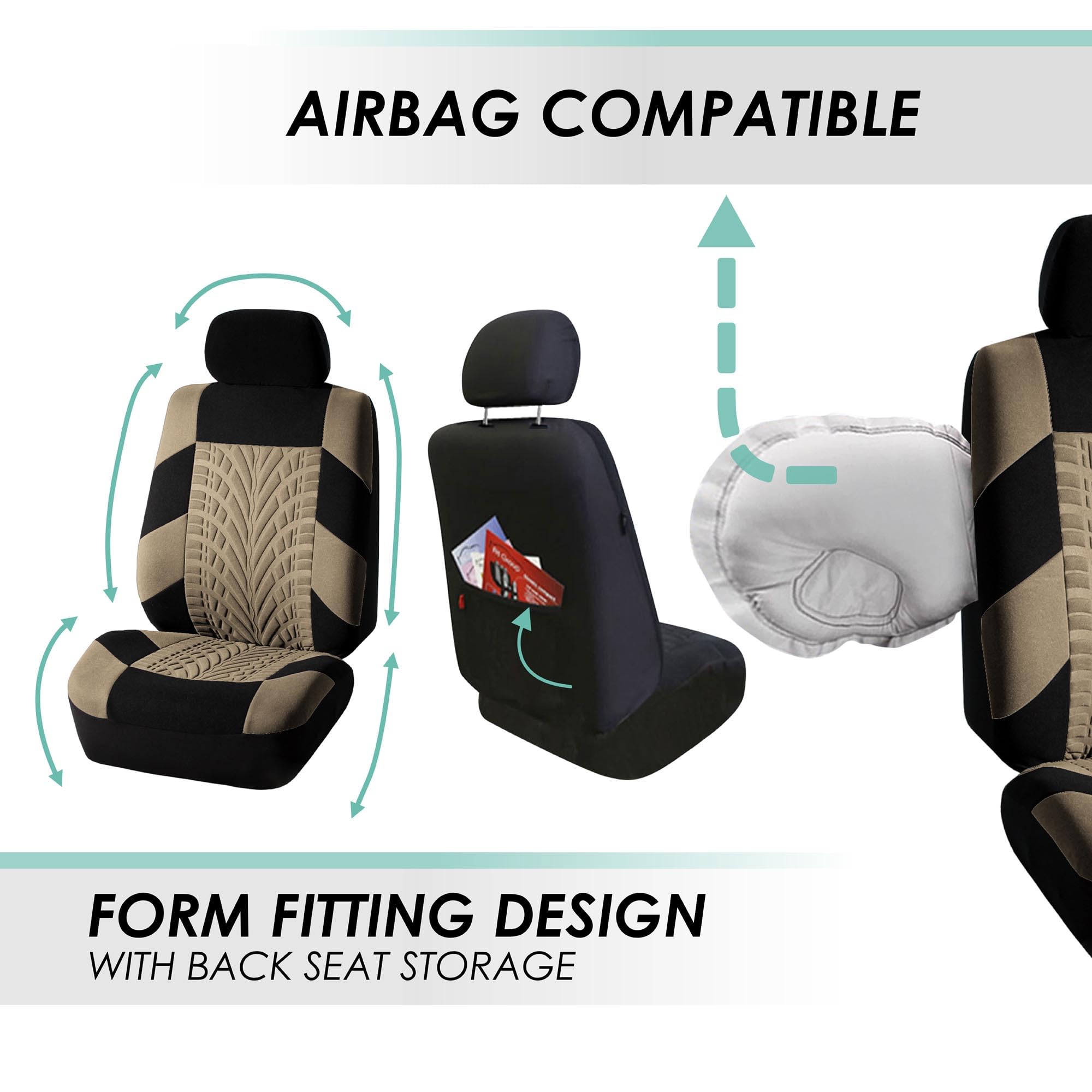 Fh Group Travel Master Seat Covers Front Set - Universal Fit For Cars Trucks And Suvs (Beige) Fb071102