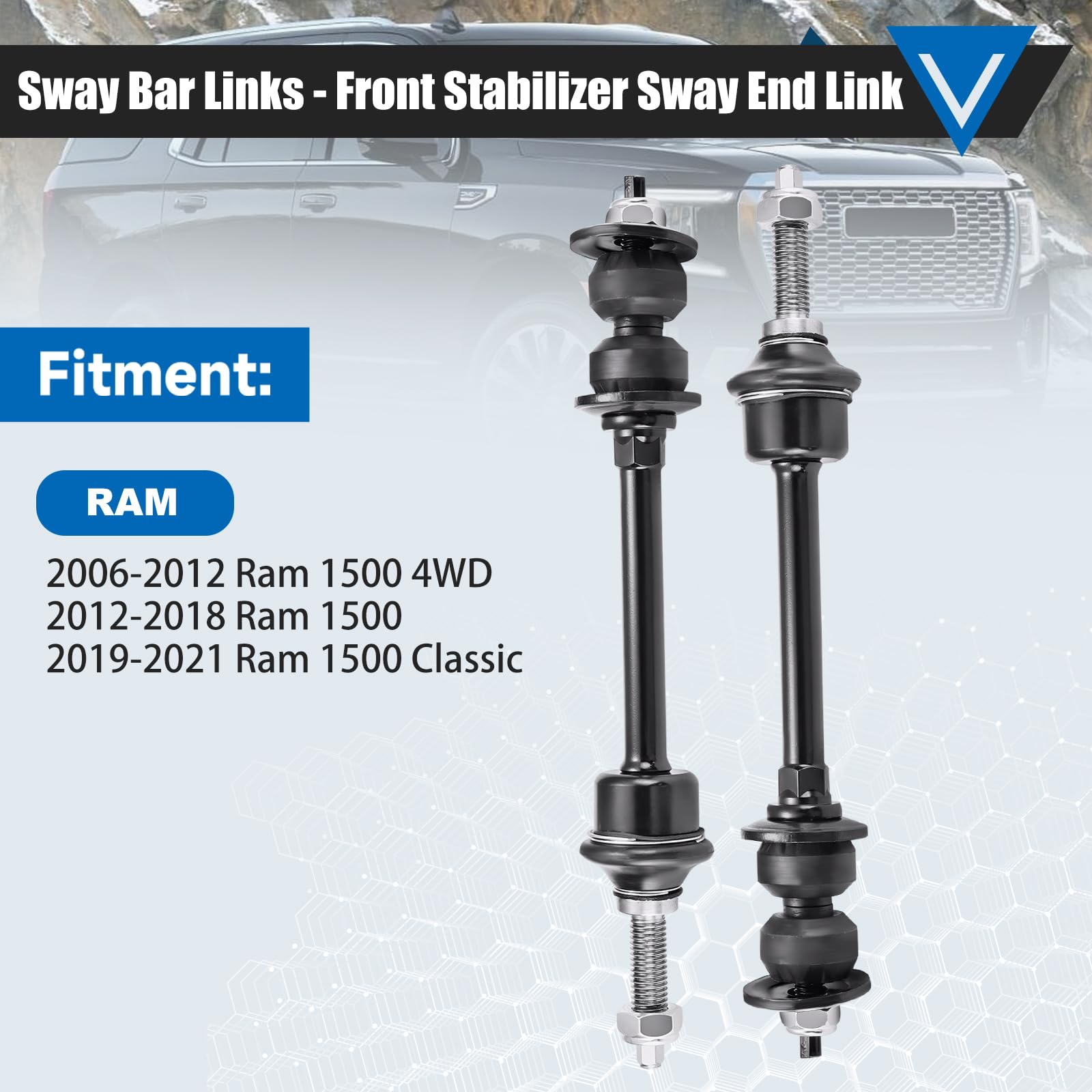 K80894 Front Sway Bar Link Kit Compatible With 2006-2012 Ram 1500 4Wd 2012-2018 Ram 1500 2019-2021 Ram 1500 Classic Front Stabilizer Bar End Links Suspension Kit