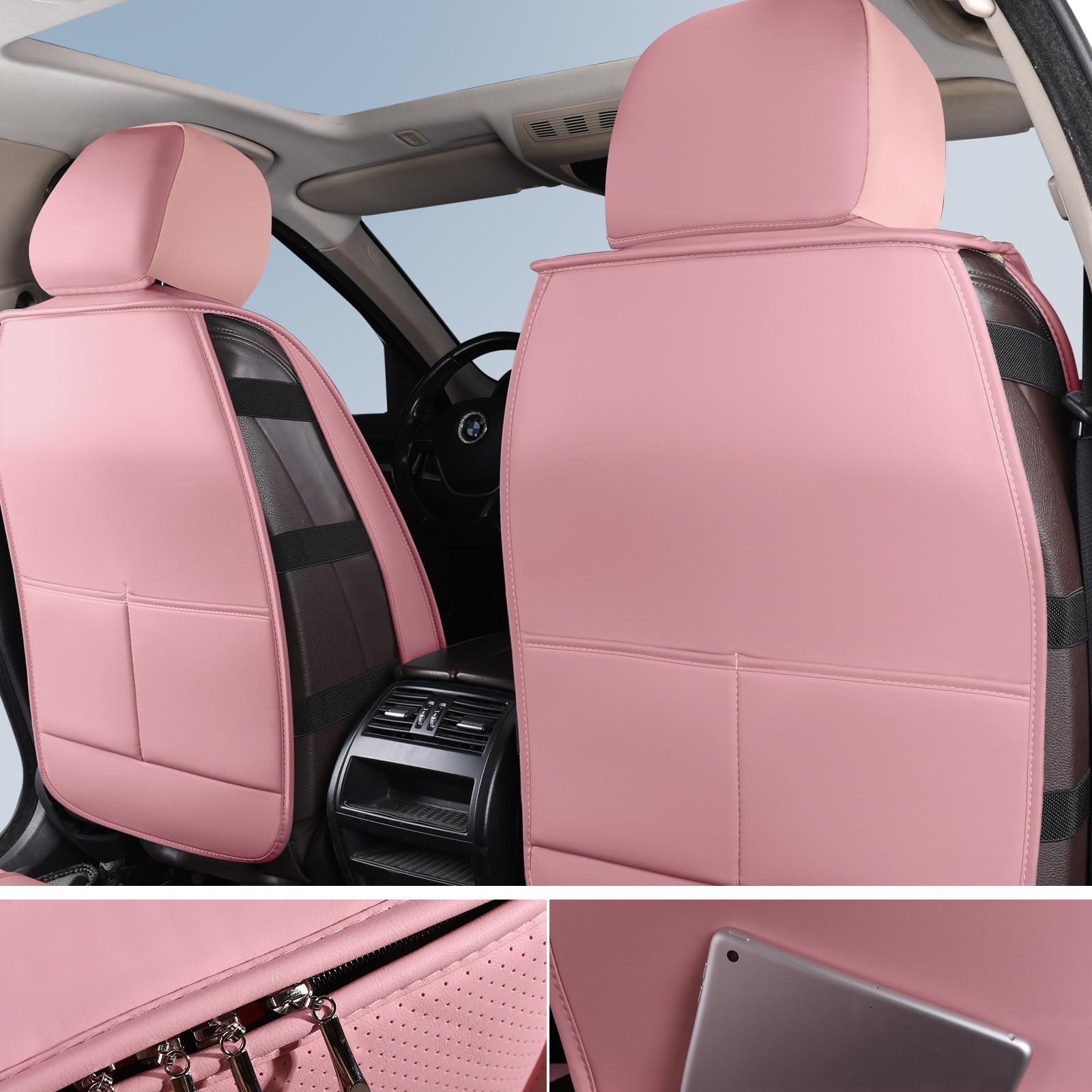 Hchengkikz Car Seat Covers Full Set,Breathable And Waterproof Automotive Leather Vehicle Cushion Covers,Universal Anti-Slip Seat