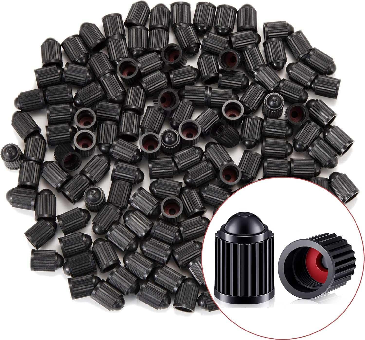 Kurami Tire Valve Stem Caps 200 Pcs,Black Plastic Valve Caps With Sealing Ring,Valve Stem Caps General For Cars,Bicycles,Motorcy