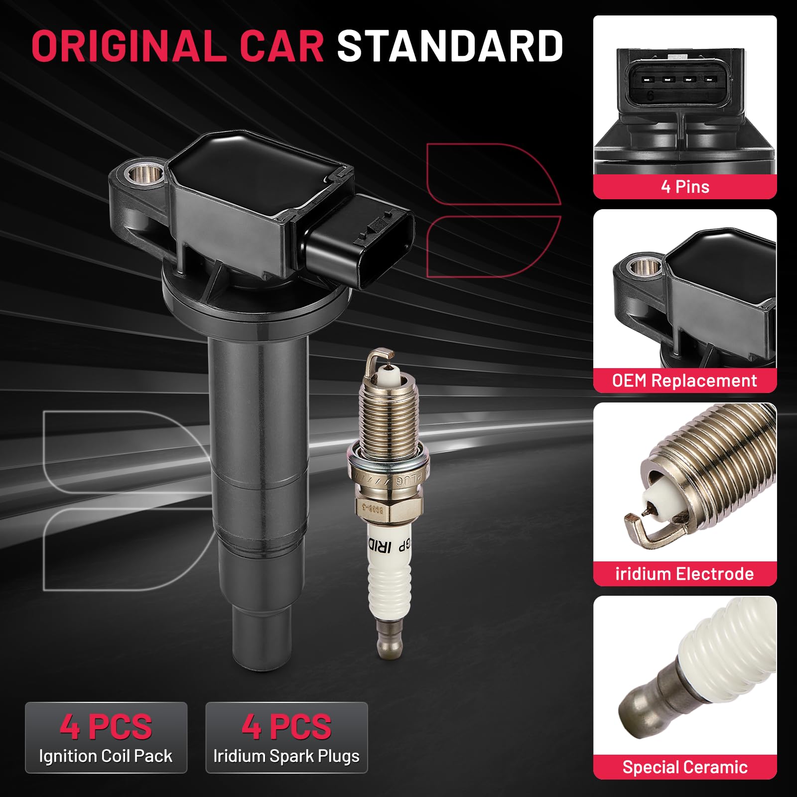 Bdfhyk Ignition Coil Pack & Iridium Spark Plugs Compatible With Scion Xb Toyota Echo Prius Yaris 1.5L L4 Replacement For C1304 U