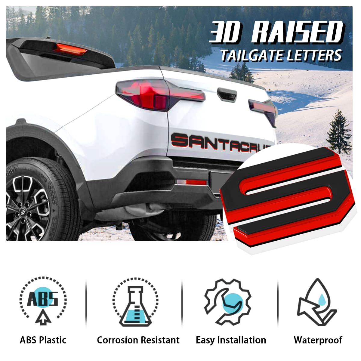 Tailgate Insert Letters Compatible For 2022 2023 2024 Santa Cruz 4D Raised Tailgate Decal Letters (Double Layer Red Edge Black F