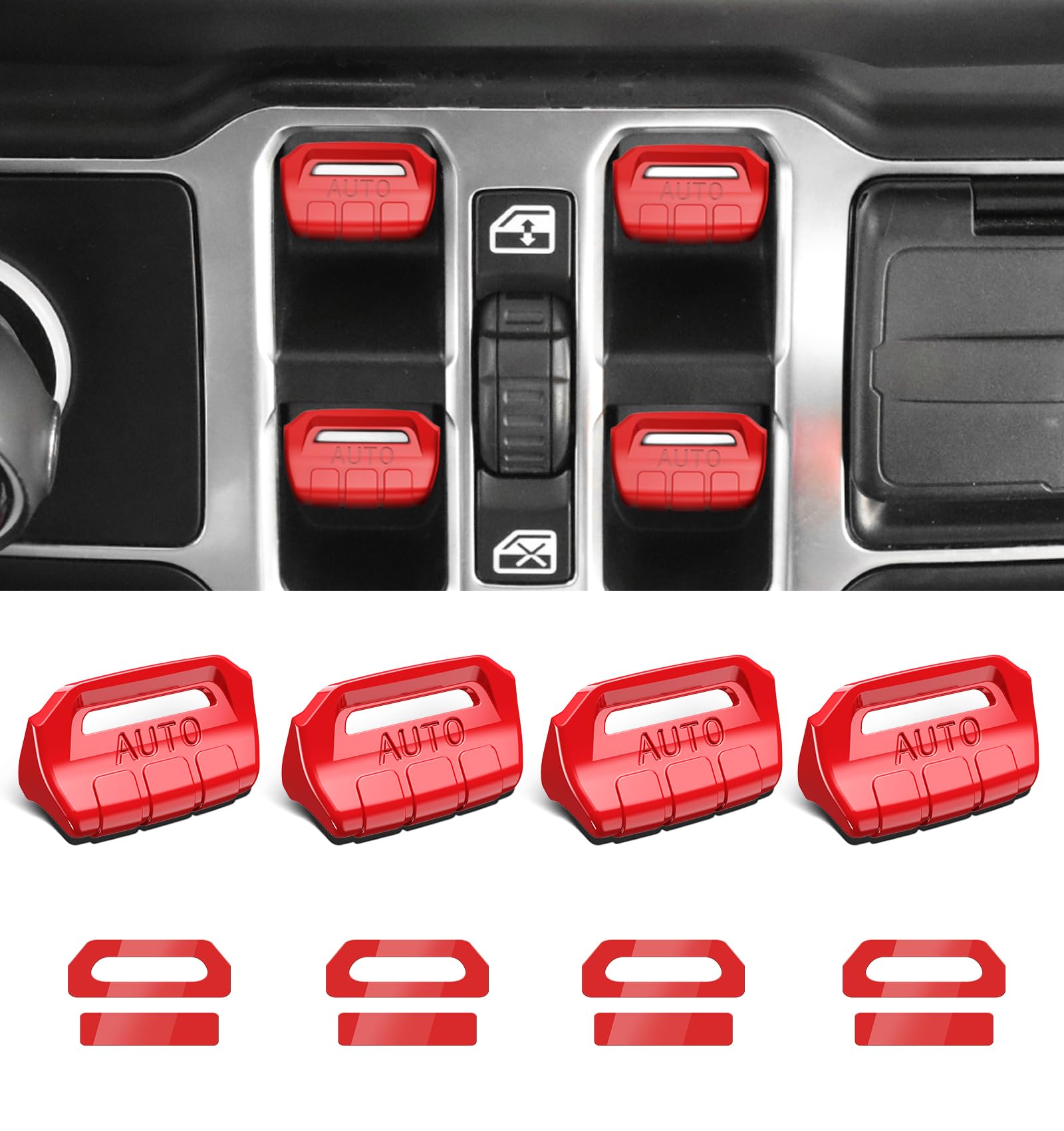 Fits for Jeep JL 4 PCS Upgrade Window Switch Button Cover Compatible with Jeep Wrangler JL JLU 2024 2023 2022 2021 2020 2019 201