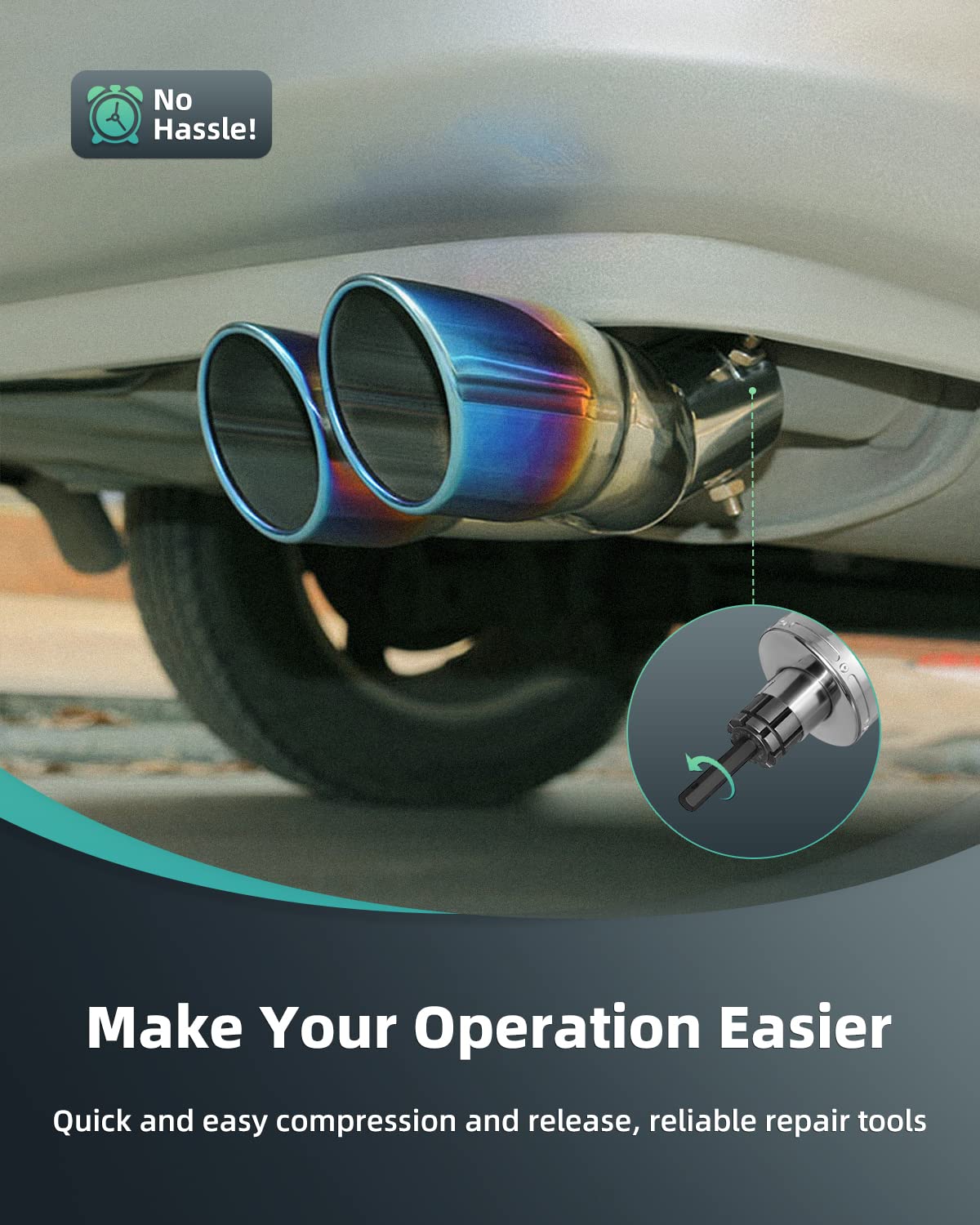 SCITOO 3-Pieces Pipe Expander Tool Set 1-1/18'' to 3-1/2'', Tail Pipe Expander Compatible with Most Vehicles and Trucks