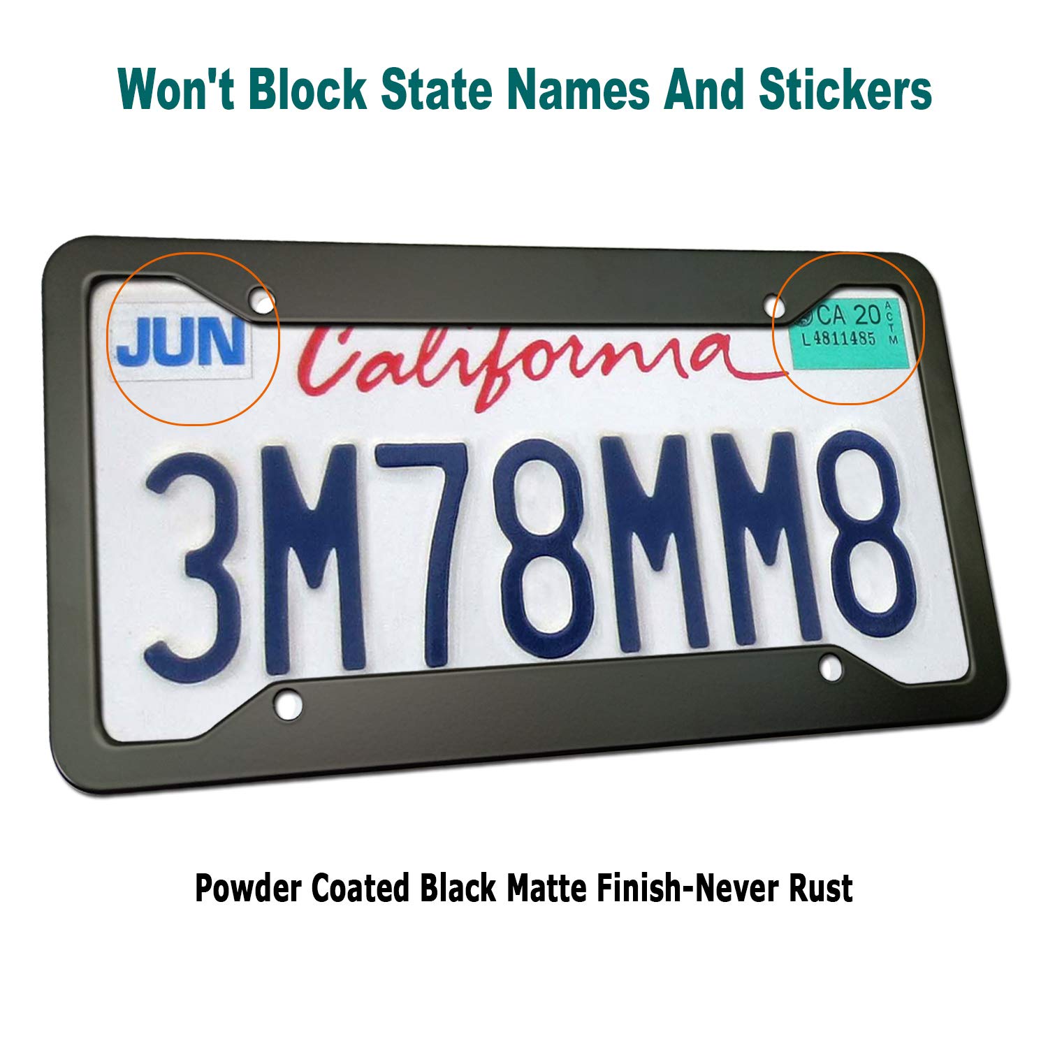 Aootf Black Aluminum License Plate Frames- Heavy Duty Car Tag Cover With Screw Caps, 2 Pack Front & Rear Holders For Women/Men,