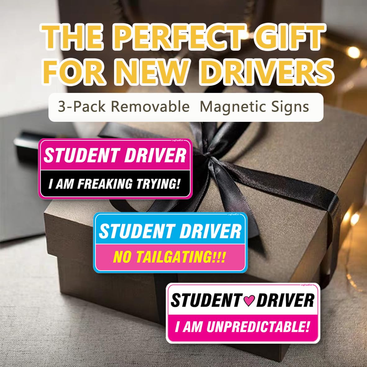 3-Pack New Driver Car Magnets - Funny & Reflective, Removable Novice Safety Signs - Weather-Resistant - Large 10x3.5 in - Perfec