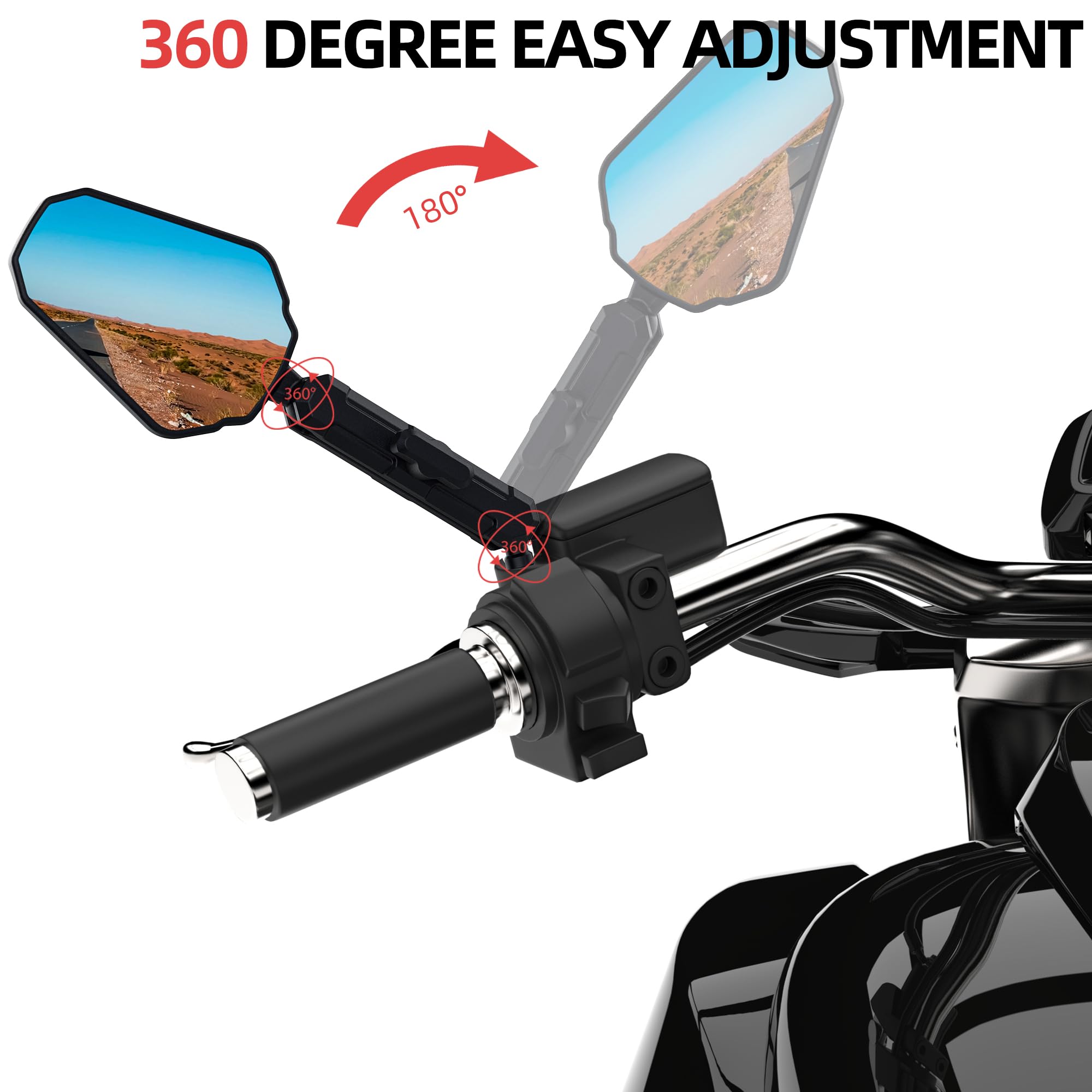 Tewgug Upgraded Universal Motorcycle Mirror,Adventure Ball-Head Atv Rear View Mirror No Vibration & Wobble With 8/10Mm Screw And 7/8' Handlebar Aluminum Mount Compatible With Atv Dirt Bike And More