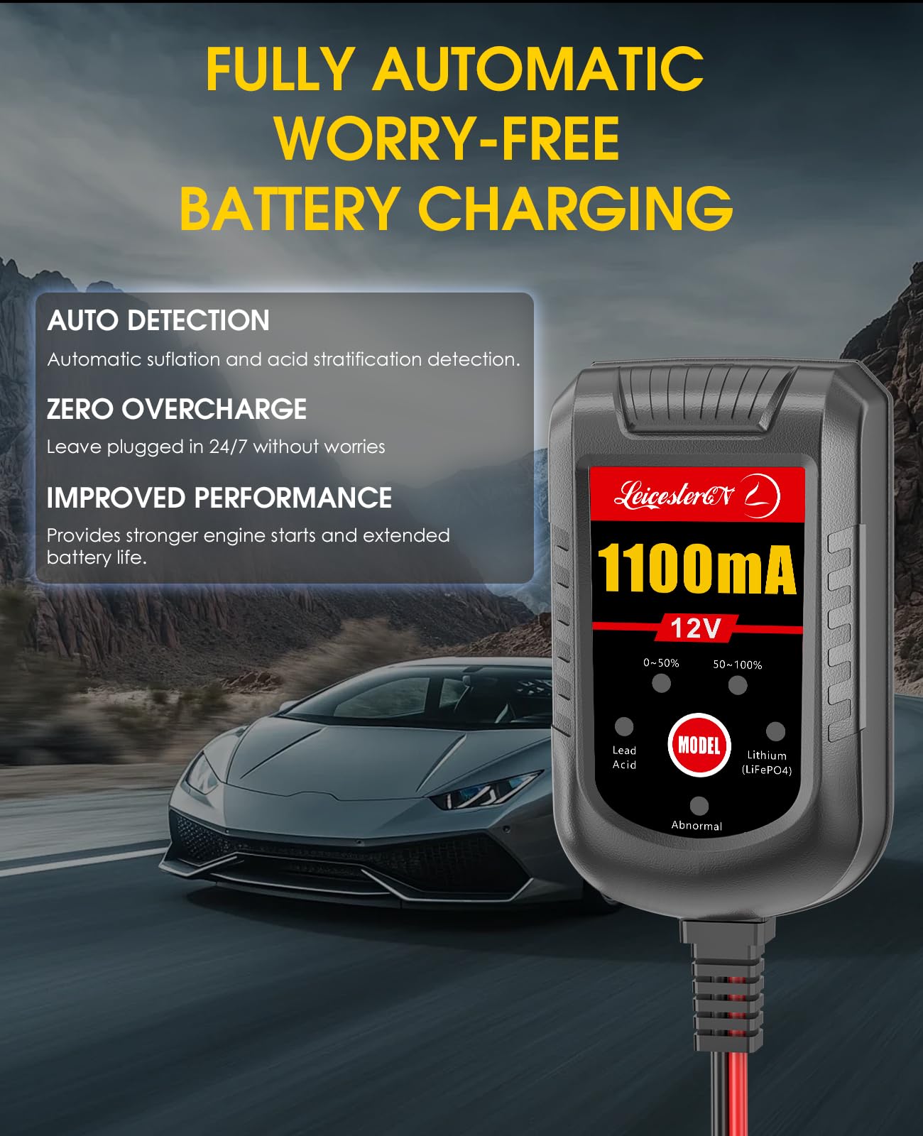 Trickle Battery Charger 12V 1100Ma Smart Car Battery Charger Battery Maintainer Float Charger For Motorcycle Lawn Mower Tractor