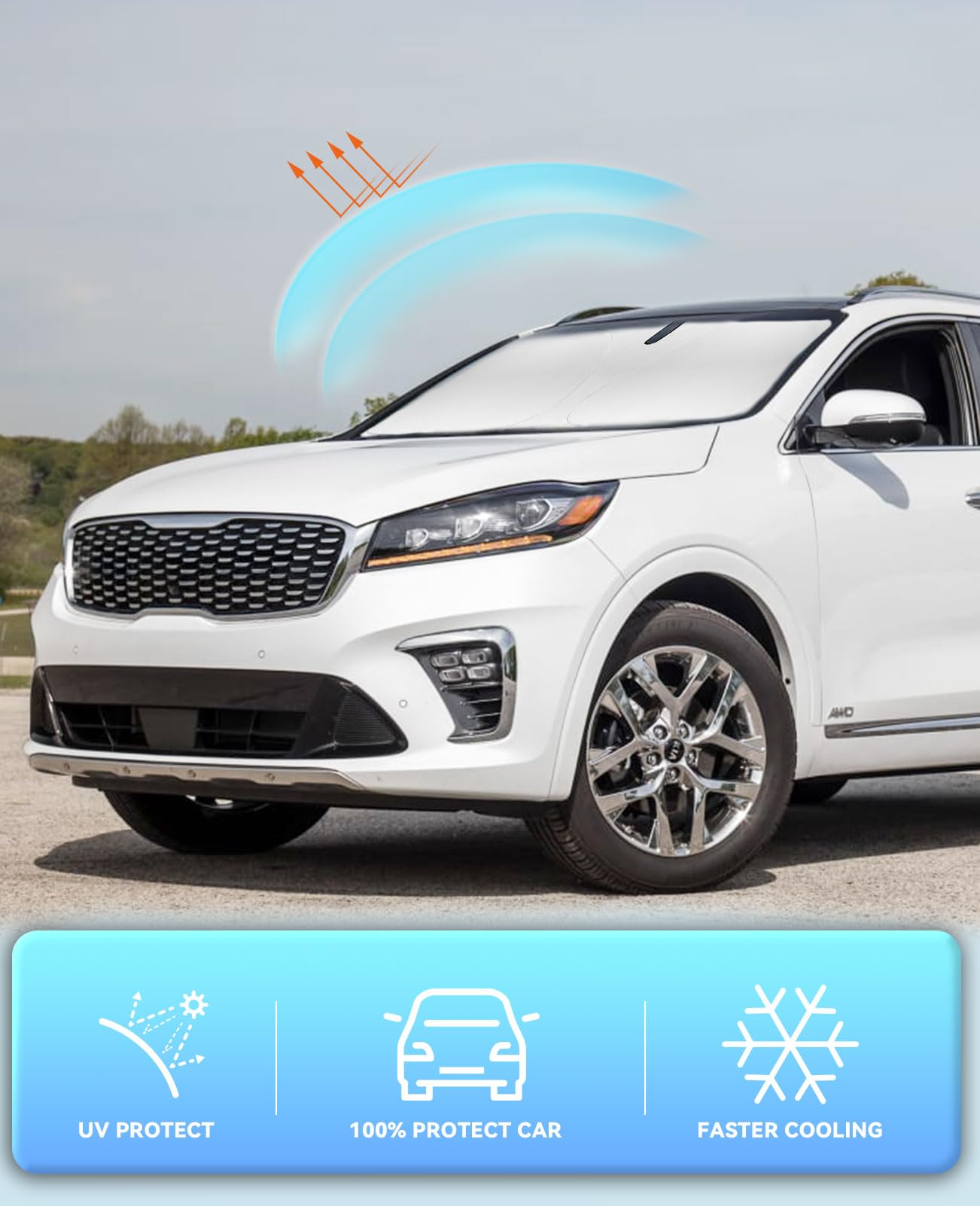 Sun Shade For Sorento Windshield Sunshades For 2016-2019-2020 Kia Sorento Suv Windshield Cover Front Window Shields 240T Silver