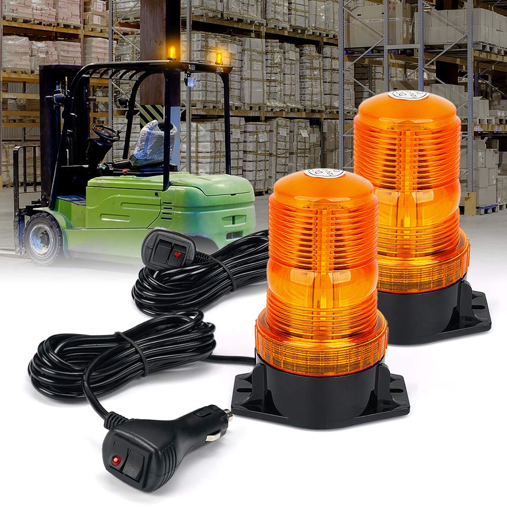 Xprite Amber LED Forklift Beacon Light Safety Warning Strobe Flashing Lights with Cigarette Lighter, for Mower, ATV, Trucks, Tra