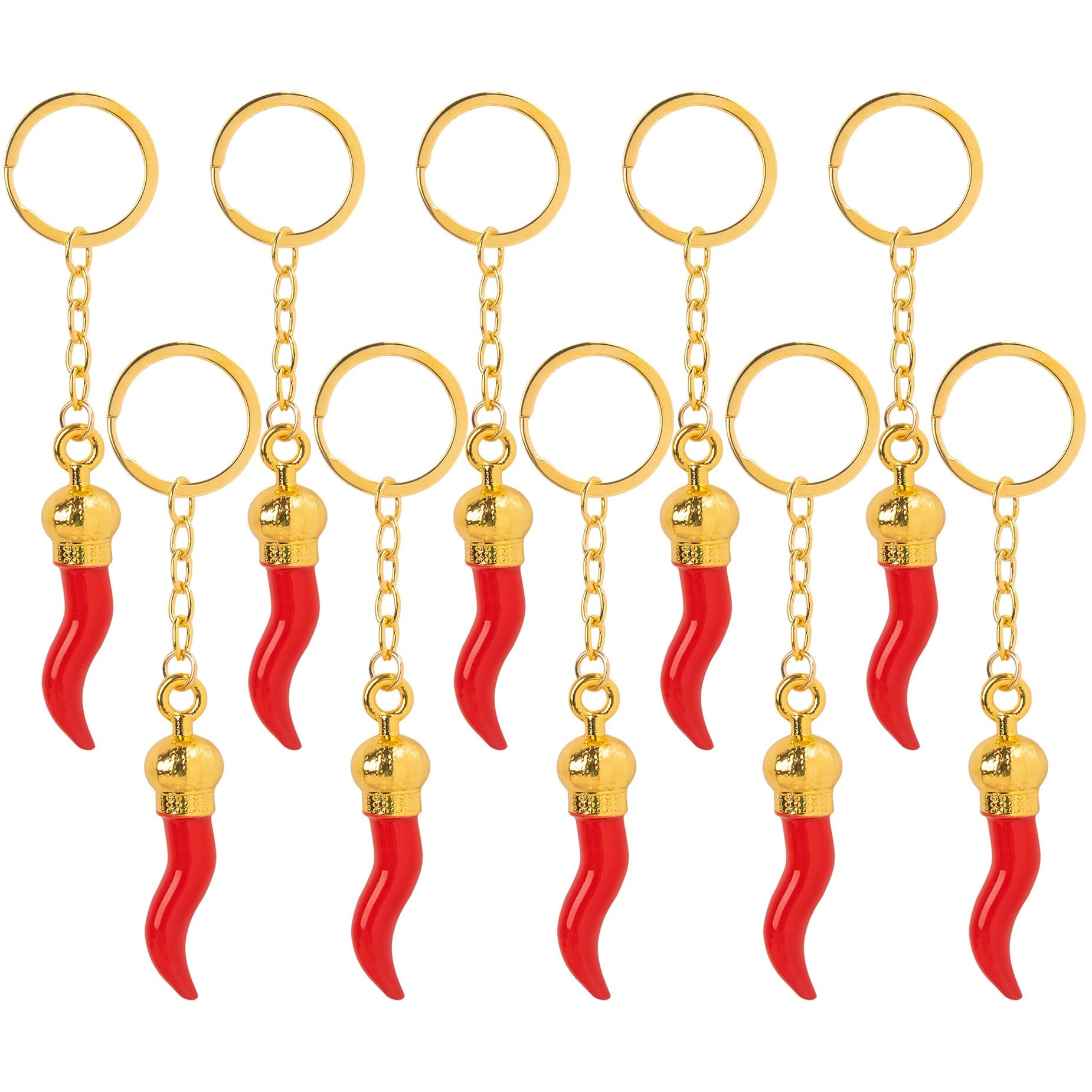 Framendino, 10 Pack Italian Red Horn Keychain Chili Pepper Key Chains Rear View Mirror Horn Key Rings Charmfor Car Accessories (
