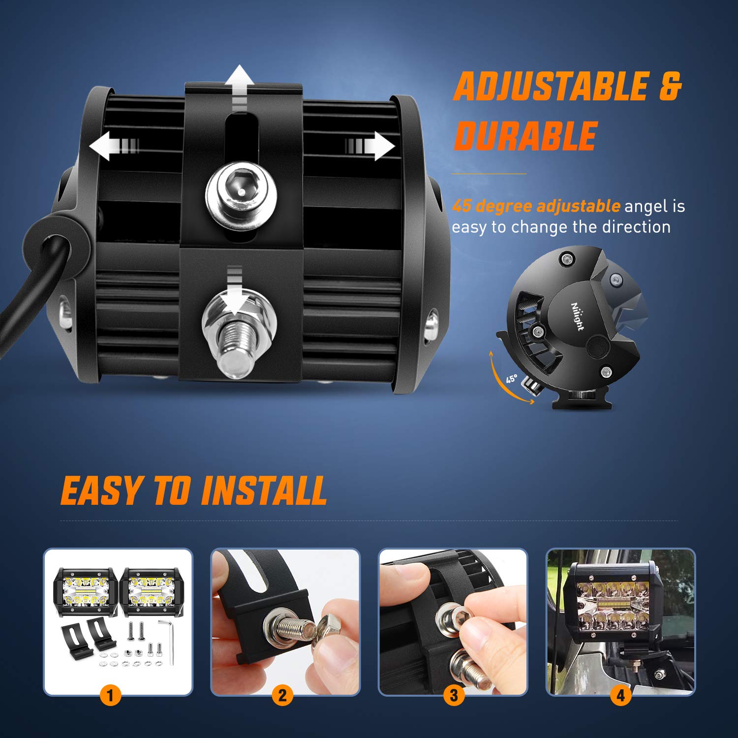 Nilight 4Pcs Led Pods 4Inch 60W Triple Row Flood Spot Combo 6000Lm Light Bar Driving Fog Lights Off Road Lighting For Trucks Pic