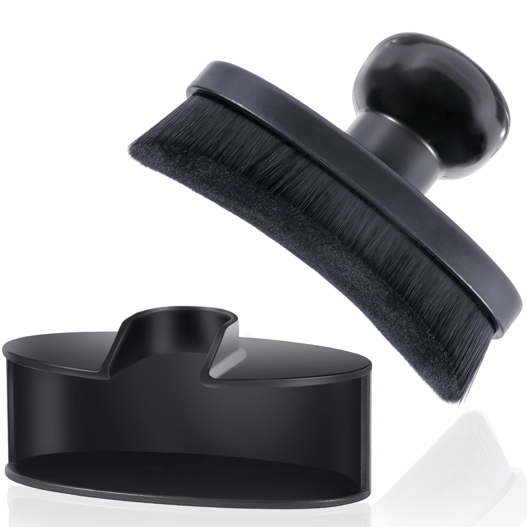 Yoseng Tire Shine Brush - Curved Brush Head & Large 3.8'' Tire Dressing Applicator with Storage Stand for Automotive Detailing, 