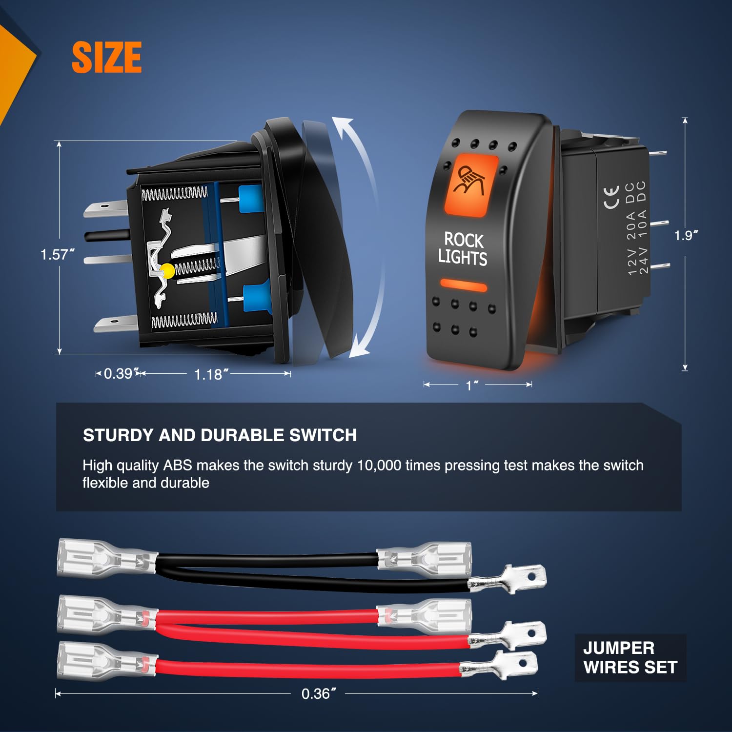 Nilight Utv Rock Lights Rocker Switch On Off 5 Pin Spst Led Light Bar Toggle Switches With Orange Backlit 12V 24V Jumper Wires S
