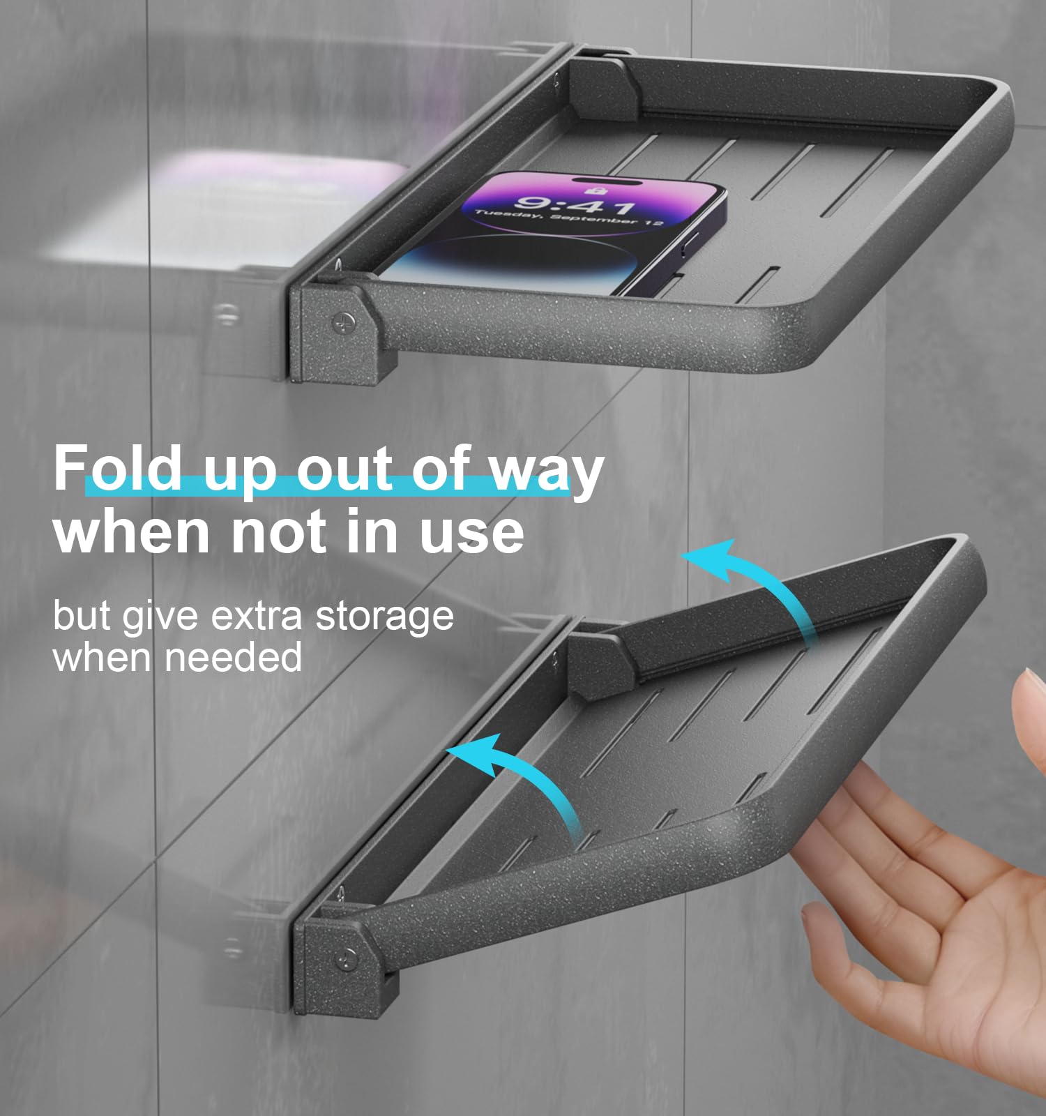 Aluminum RV Folding Wall Shelves 12 Inch Collapsible Fold Down Bookshelf for Camper - Small Foldable Trailer Interior Hidden Bed