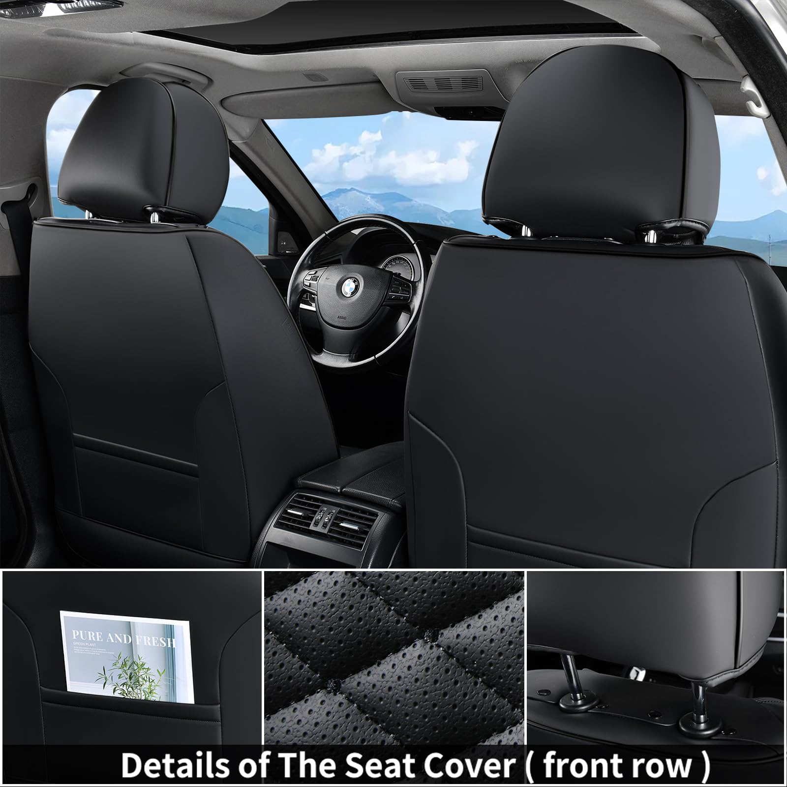 Coverado Leather Seat Covers, Car Seat Covers Full Set, Black Seat Covers For Cars, Car Seat Protector Waterproof, Car Seat Cove