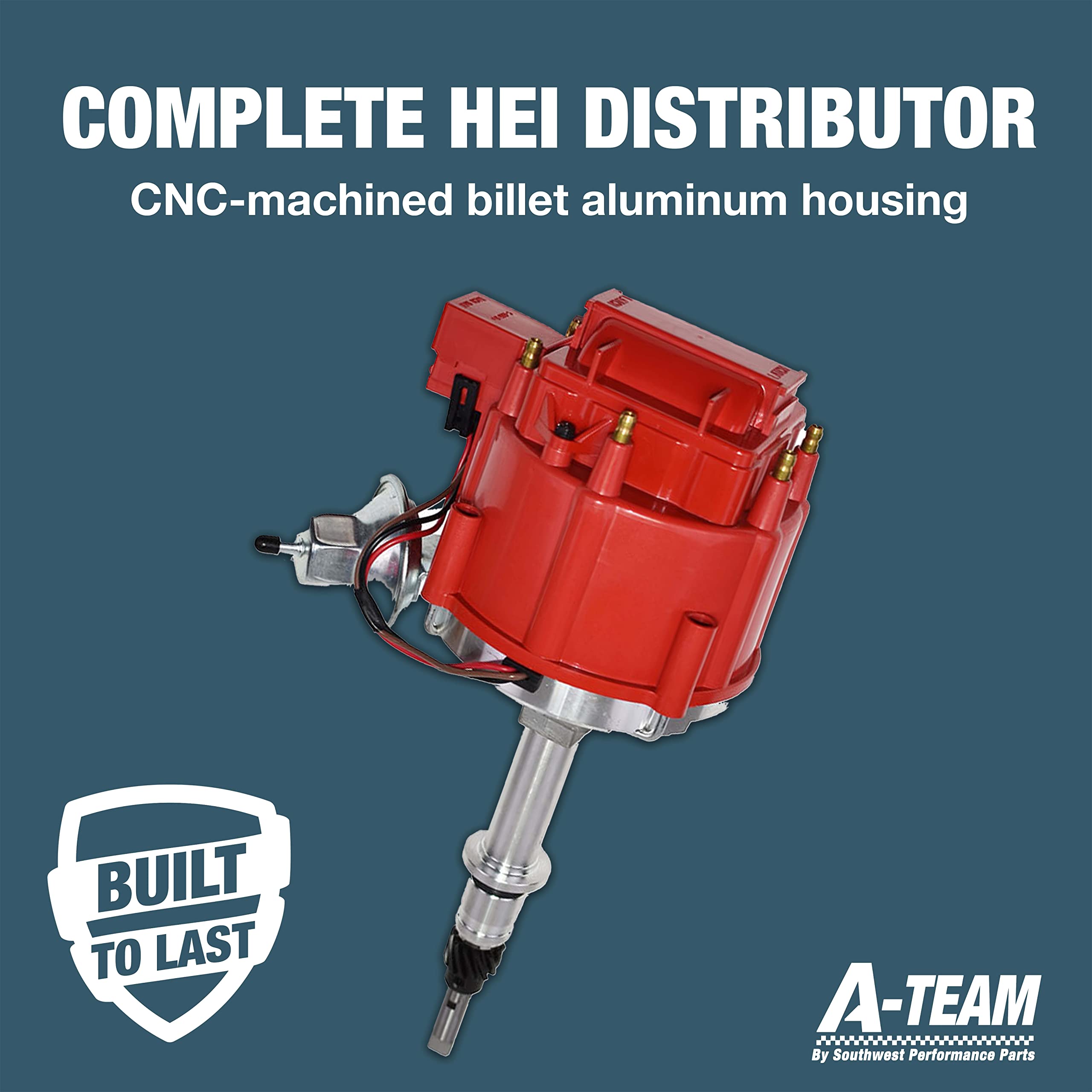 A-Team Performance - Complete HEI Distributor 65K Coil 7500 RPM - Compatible With Chevrolet Chevy GM GMC Truck Late Model Inline 6 Cylinder 230 250 292 One Wire Installation Red Cap