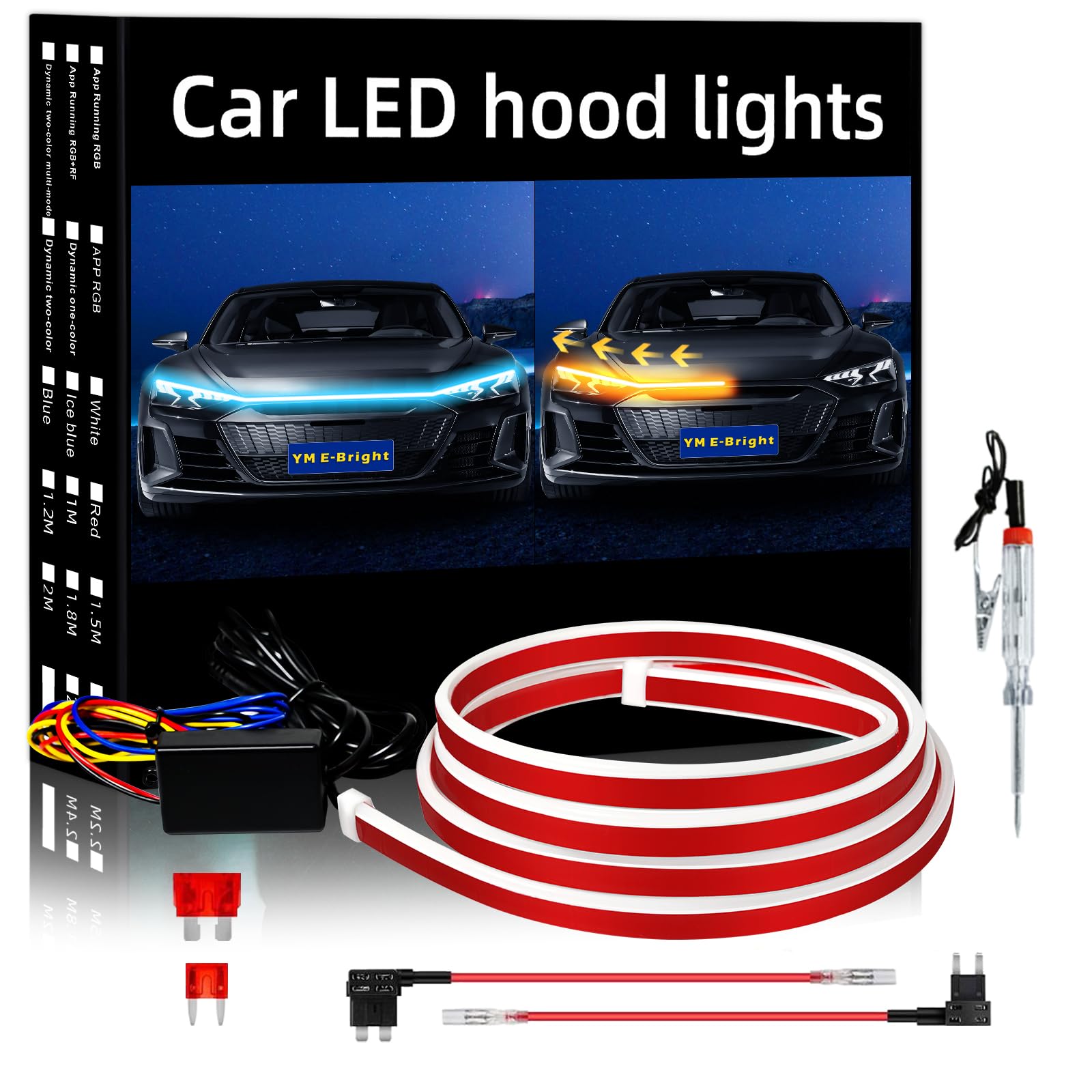 Sequential Turn Signal Light Strip Dynamic Scan Start Up Led Hood Lights Flexible Drl Daytime Running Light For Car,Truck,Suv,Du
