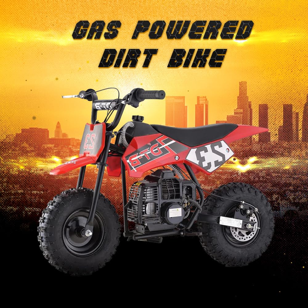 HOVER HEART Mini Kid Dirt Bike, 49 CC 2-Stroke Gas Bike with Off-Rode Tire, Suspensions, Disc Brakes, Max Load 160Lbs, Up to 20M