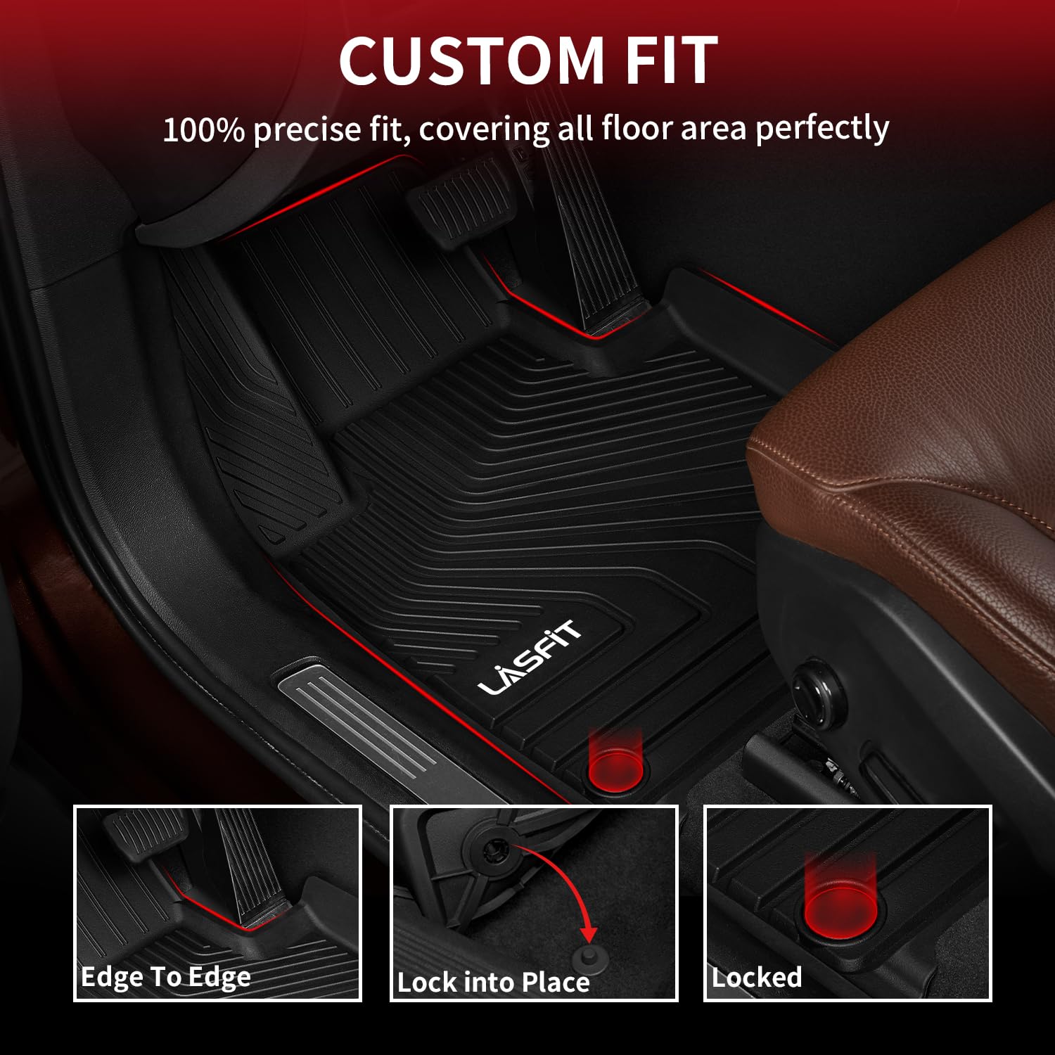 LASFIT Floor Mats for Volvo XC60 2018-2025(Only for T5, T6,Not for T8 Hybrid), All Weather Floor Liner TPE Custom Fit 1st & 2nd