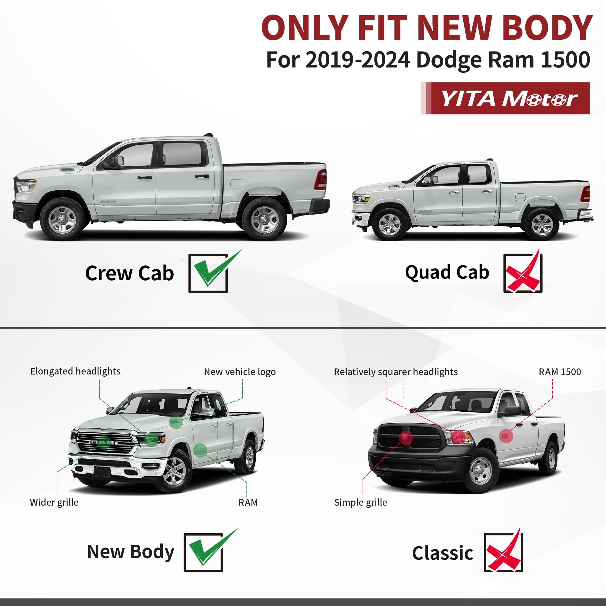 Yitamotor 6 Inches Running Boards Compatible With 2019-2025 Dodge Ram 1500 Crew Cab Nerf Bars Side Steps New Body Style (Exclude