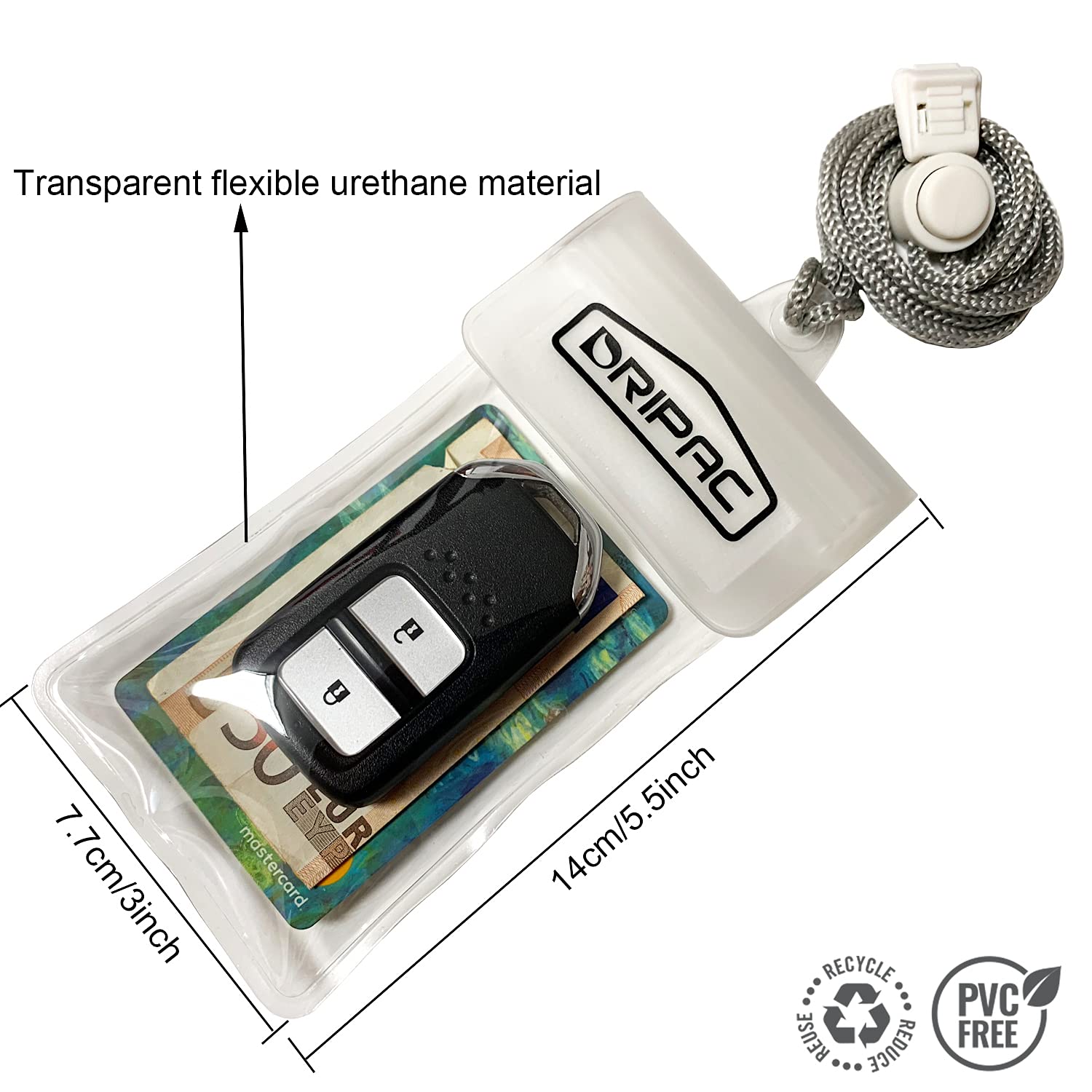 Dripac Waterproof Car Key Fob Case Waterproof Wallet Waterproof Holder Pouch For Key Id Badge Credit Card Money(Black+White)