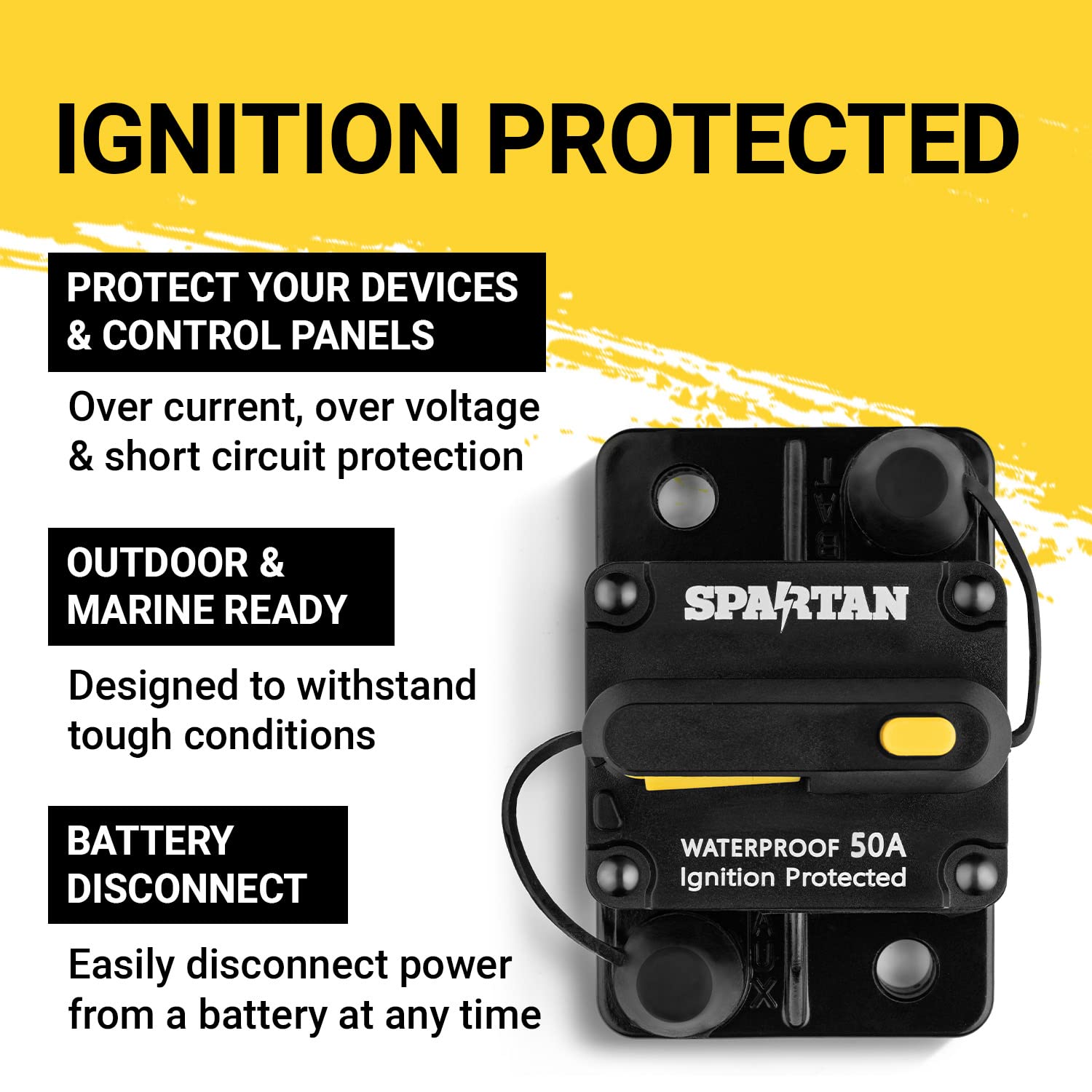 Spartan Power Ignition Protected Marine Circuit Breaker - Waterproof Circuit Breaker, Battery Disconnect Switch, Resettable Fuse