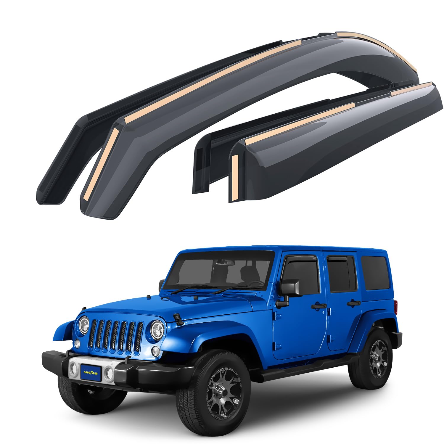Goodyear Shatterproof In-Channel Window Deflectors For Jeep Wrangler Jk 2007-2018, Rain Guards, Window Visors For Cars, Vent Def