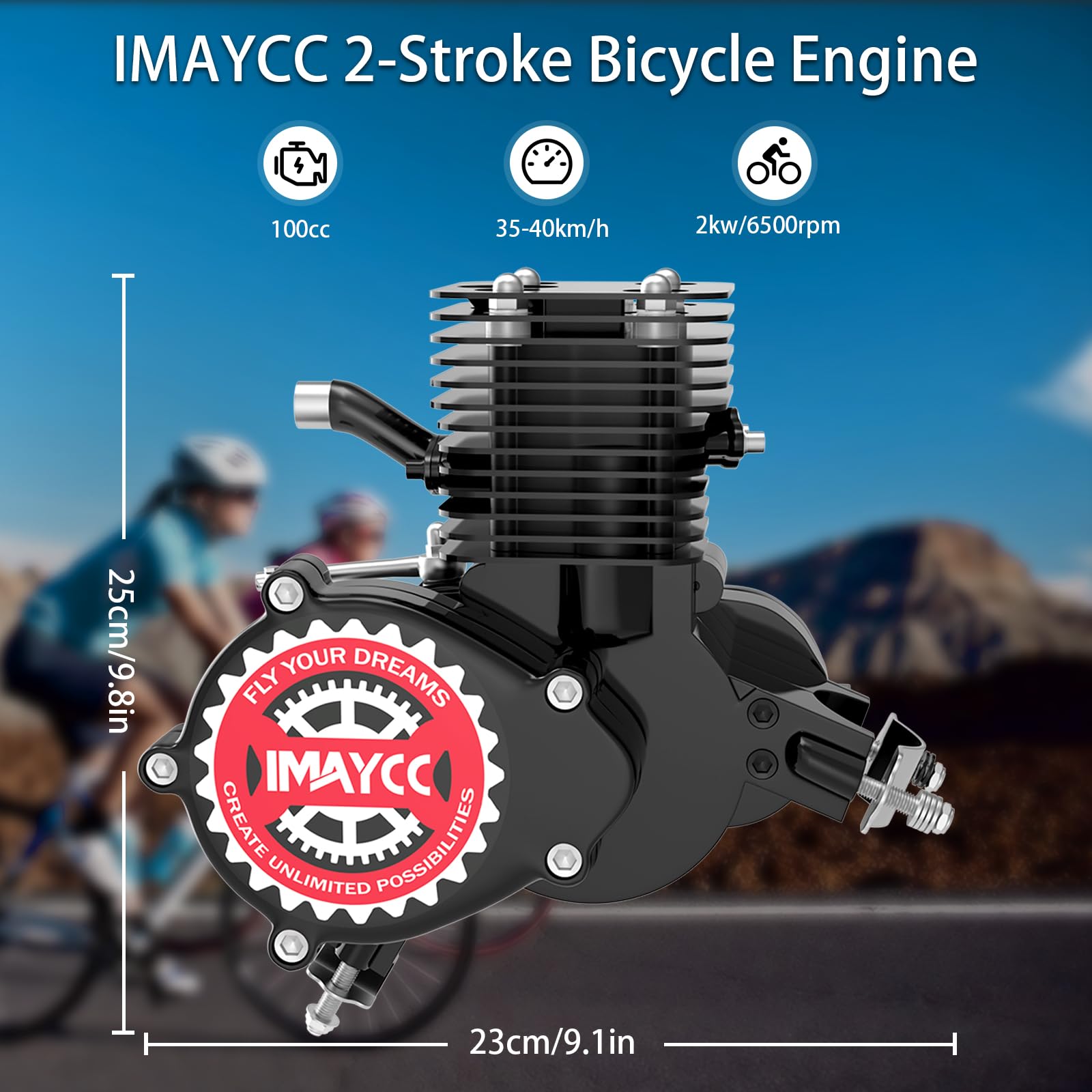 IMAYCC Bike Motor Kit 100cc Motorized Bike Kit 2 Stroke Gas Bicycle Engine Conversion Kit Fit for 26-28 Bikes (100CC Black)