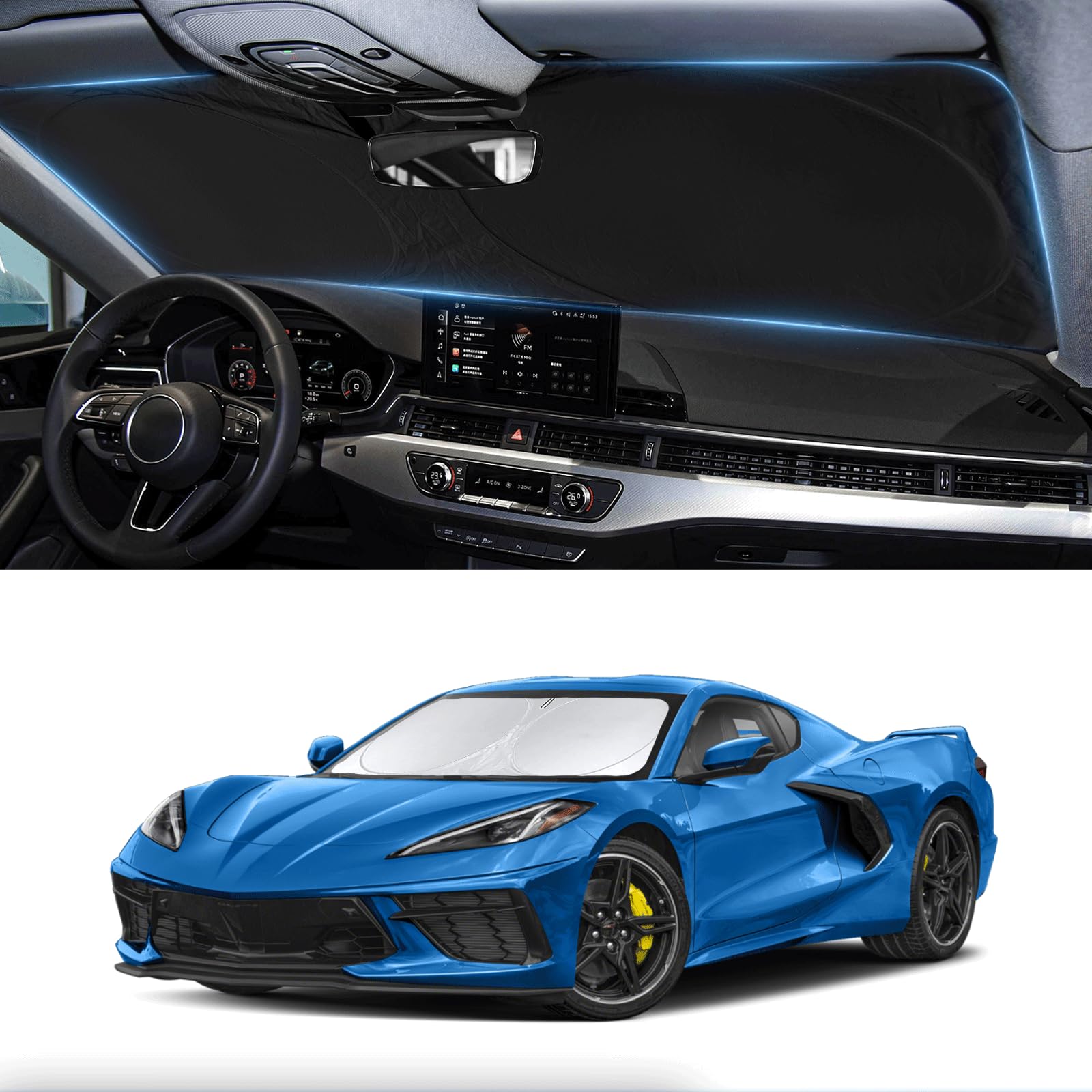 Sunshade For Chevy Corvette Windshield Sun Shade For Chevrolet Corvette C8 2020-2023 2024 2025 Grand Sport Corvettes Accessories