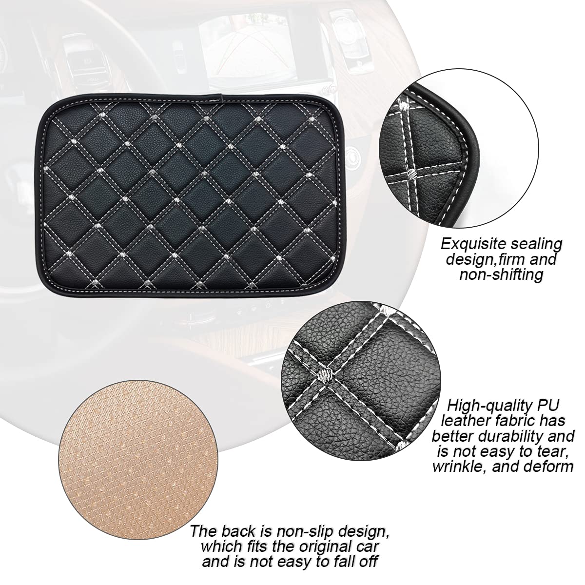 8Sanlione Car Leather Center Console Cushion Pad, 11.4''X7.4'' Waterproof Armrest Seat Box Cover Fit For Cars, Vehicles, Suvs, C