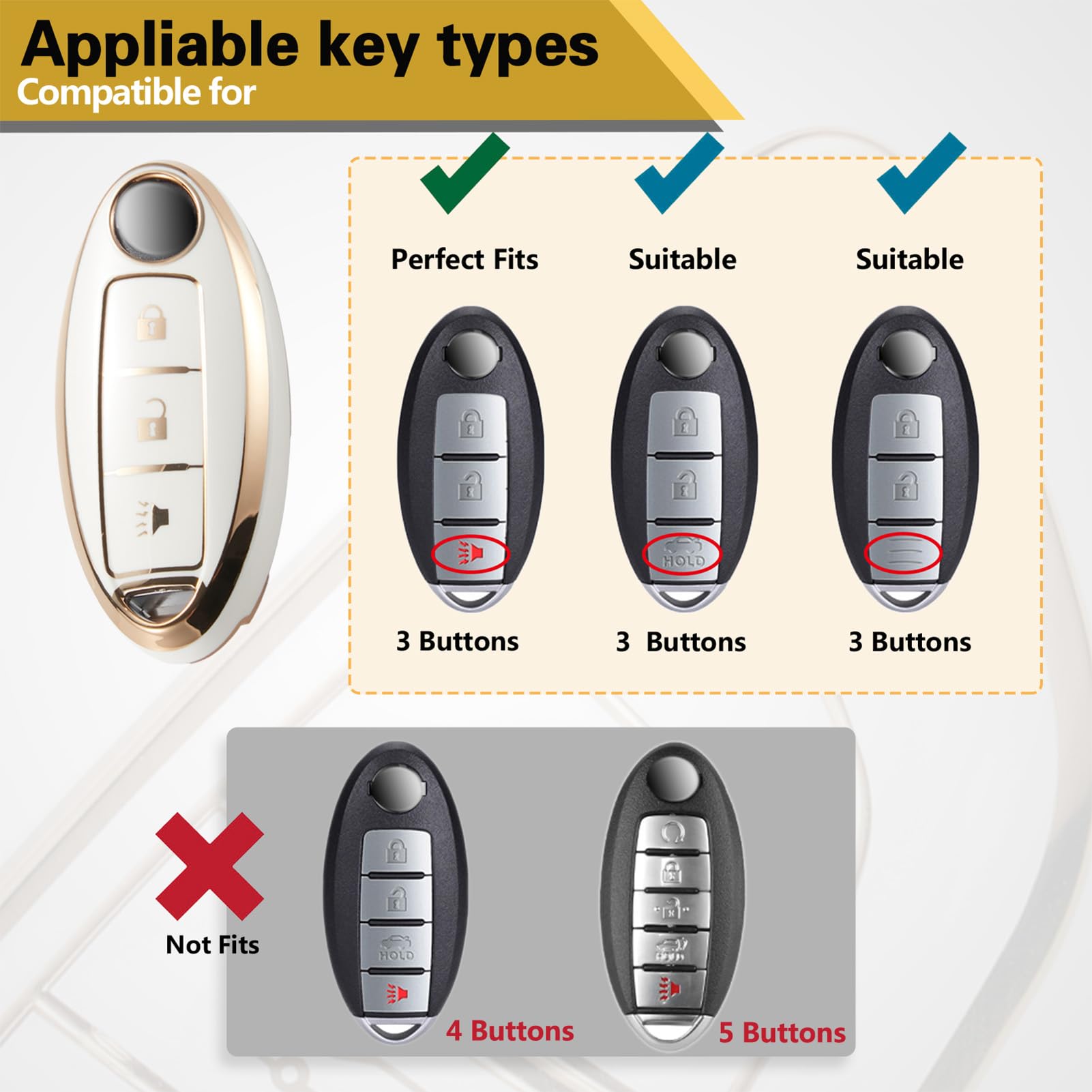 Ctrinews For Nissan Key Fob Cover With Luxury Metal Braided Rope Keychain,Upgraded Soft Key Case For Nissan Key Shell (3 Button