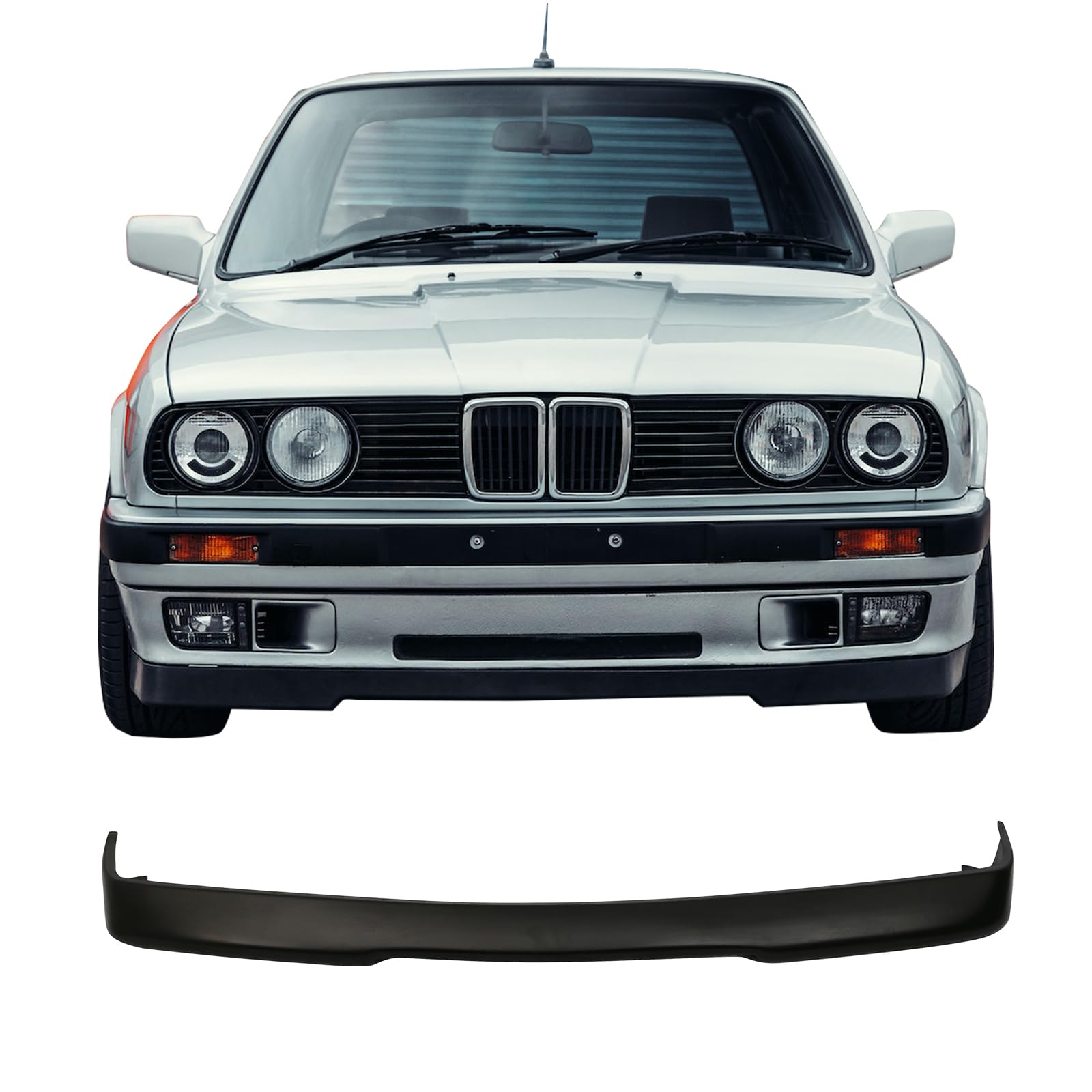Front Bumper Lip Compatible with 1984-1992 BMW E30 3-Series, Black PU Front Lip Finisher Under Chin Spoiler Add On by IKON MOTORSPORTS, 1985 1986 1987 1988 1989 1990 1991