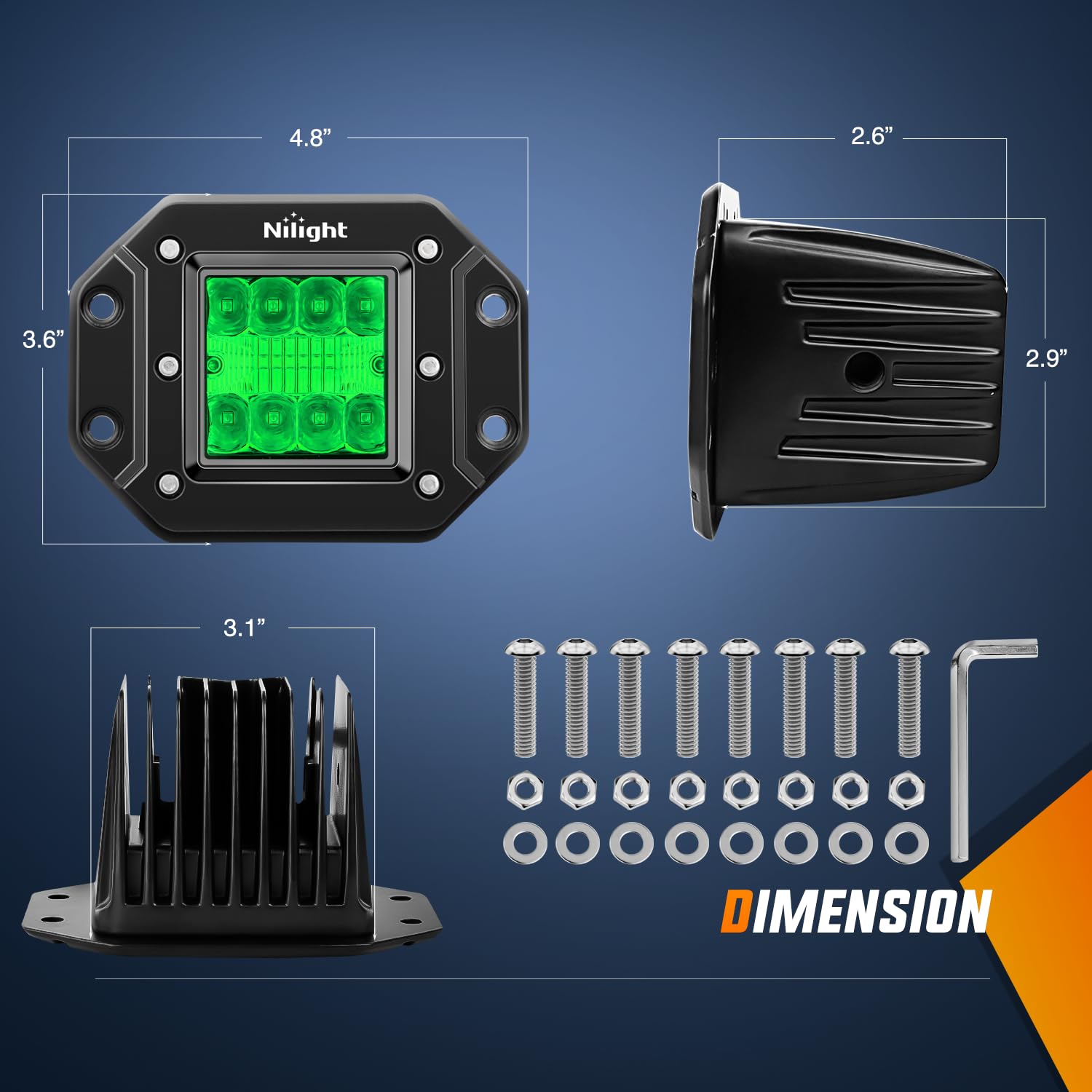 Nilight Flush Mount Led Light Pods 2 Pcs 42 W Green Upgraded Spot Flood Combo Bumper Driving Fog Fishing Hunting Emergency Safet