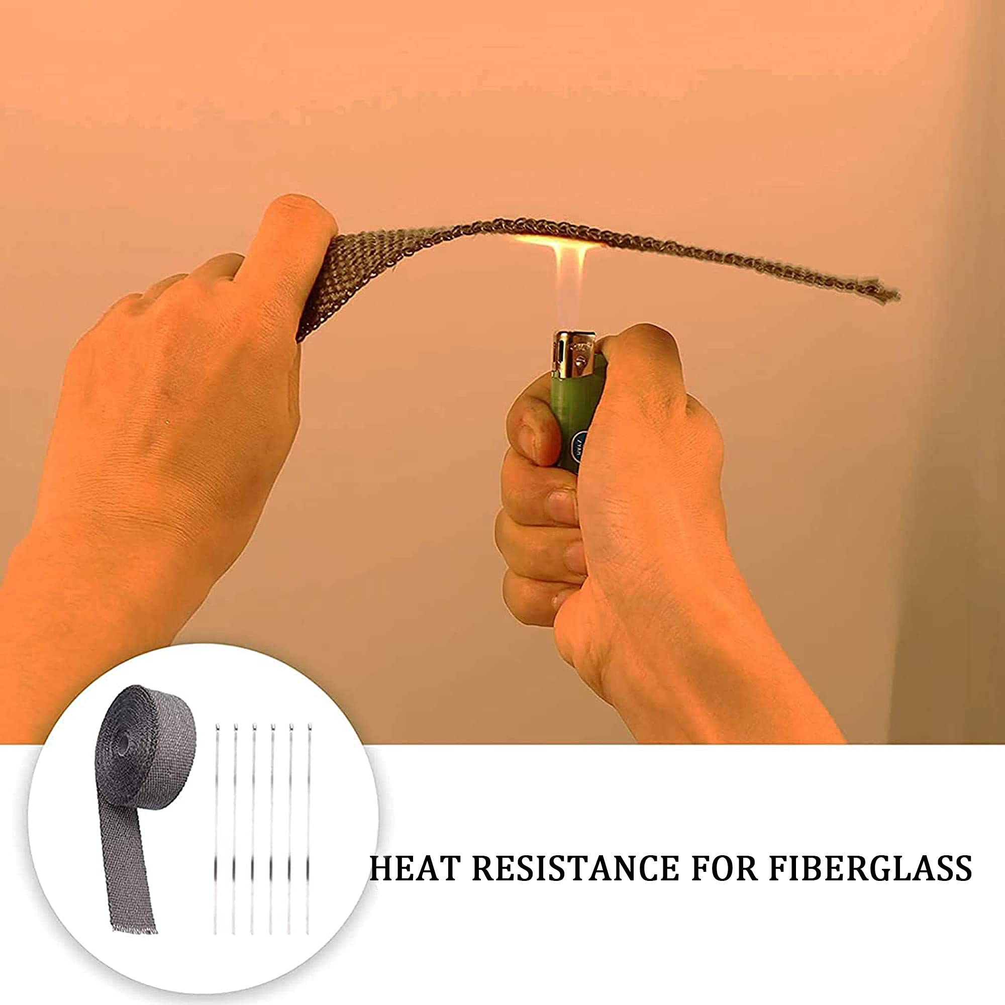 Foneso 2 Rolls 2 '' x 50 ' Black Exhaust Heat Wrap Roll for Motorcycle Fiberglass Heat Shield Tape with Stainless Ties with 24 T