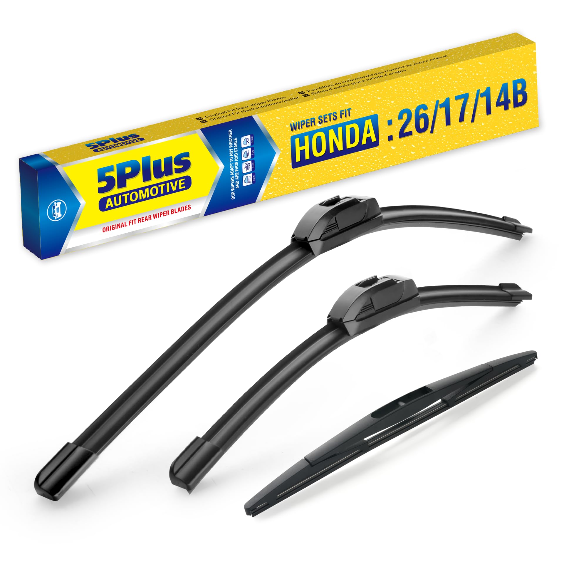 3 Wipers 26''/17''/14'' Replacement For Honda Crv 2011 2010 2009 2008 2007(Set Of 3), 26 Inch+17 Inch Windshield Wiper Blades Wi