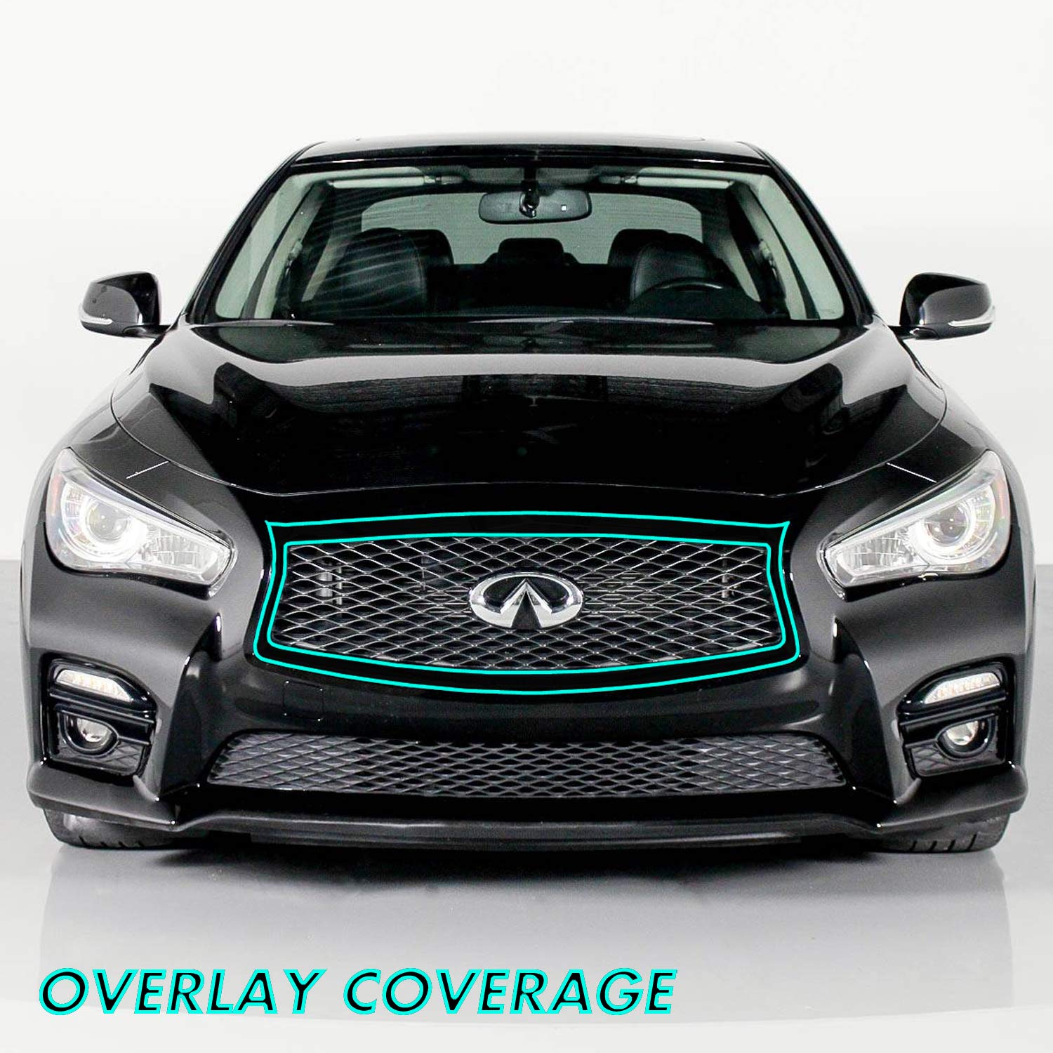 Slickmod Chrome Delete Blackout Vinyl Overlay For 2014-2017 Infiniti Q50 Q50S Front Bumper Grill Trim (Gloss Black)