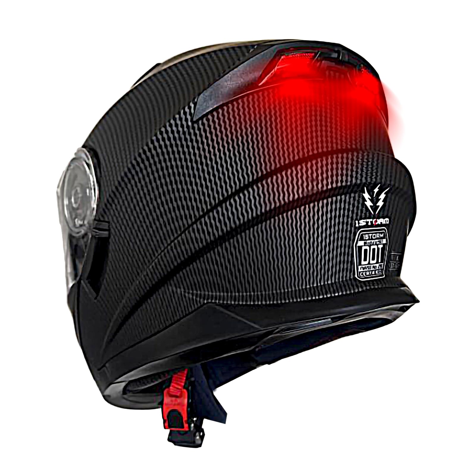 1Storm New Motorcycle Bike Modular Full Face Helmet Dual Visor Sun Shield With Rechargable Led Tail Light: Modular901 Matt Carbo