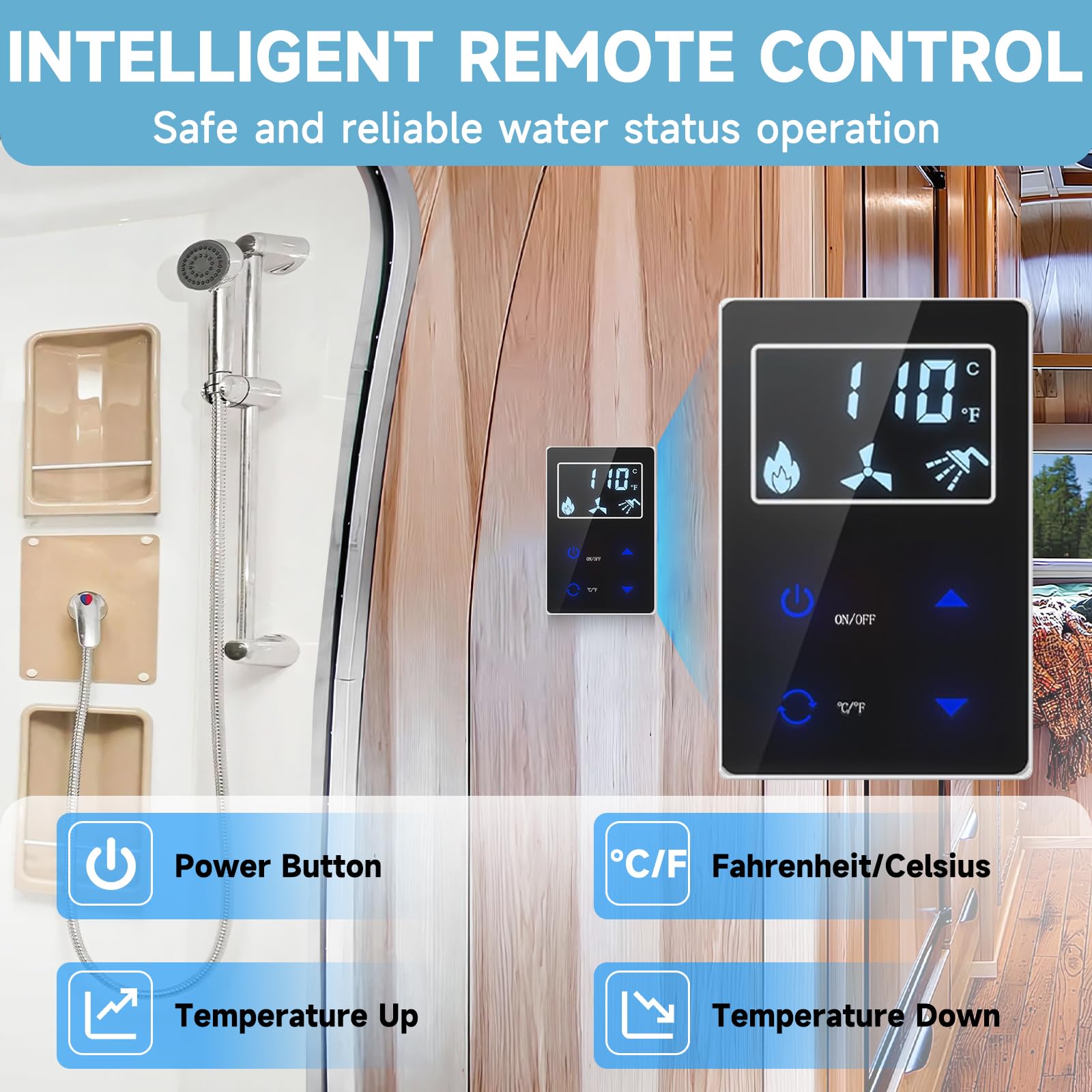 OEVANT RV Tankless Water Heater,55,000 BTU RV Instant Water Heater with Remote Controller,16x16 inch Door&Front Water Outlet,Pro