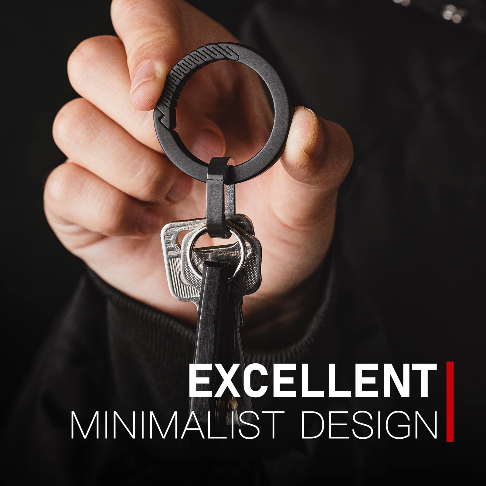 Fegve Key Keychain Carabiner Clip With Titanium Mini Quick Release Connecting Key Chain Rings And 2Pcs 25Mm/1 Inch Stainless Steel Key Ring -(Black)