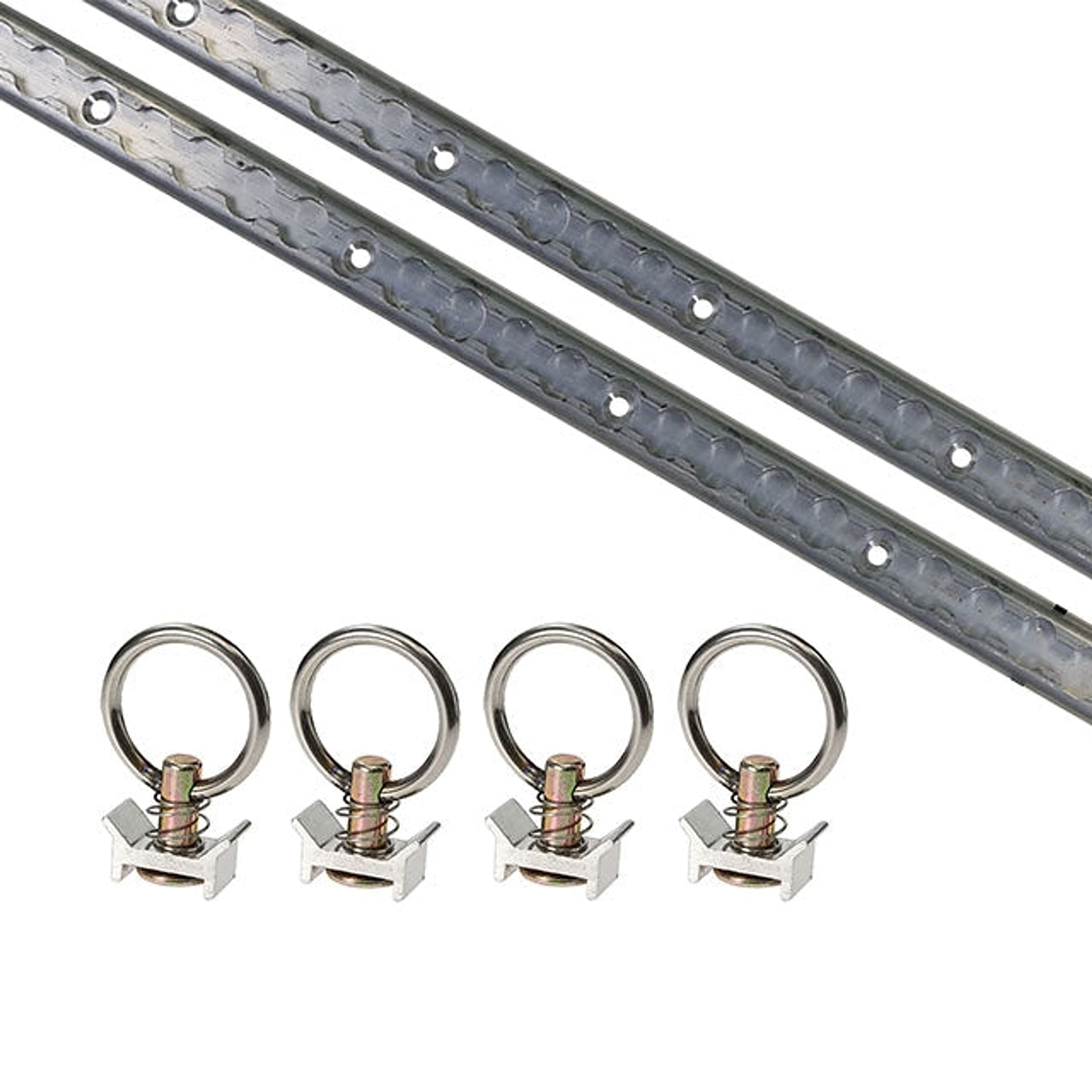 Us Cargo Control L Track Tie Down System, Includes (2) Usa Made 4-Foot Aluminum L-Track And (4) Silver Single Stud O-Ring Fittin