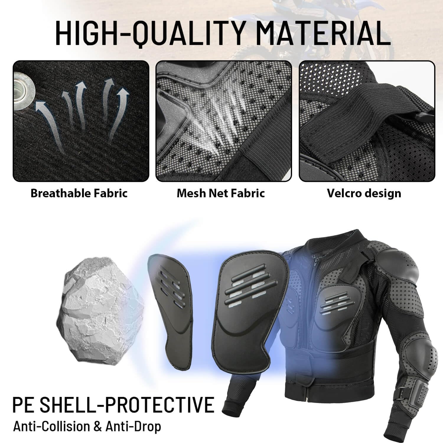 Reomoto Kids Motorcycle Jacket Dirt Bike Gear, Chest Back Protector for Motor Bike, Children Motorcycle Full Body Armor Jacket F